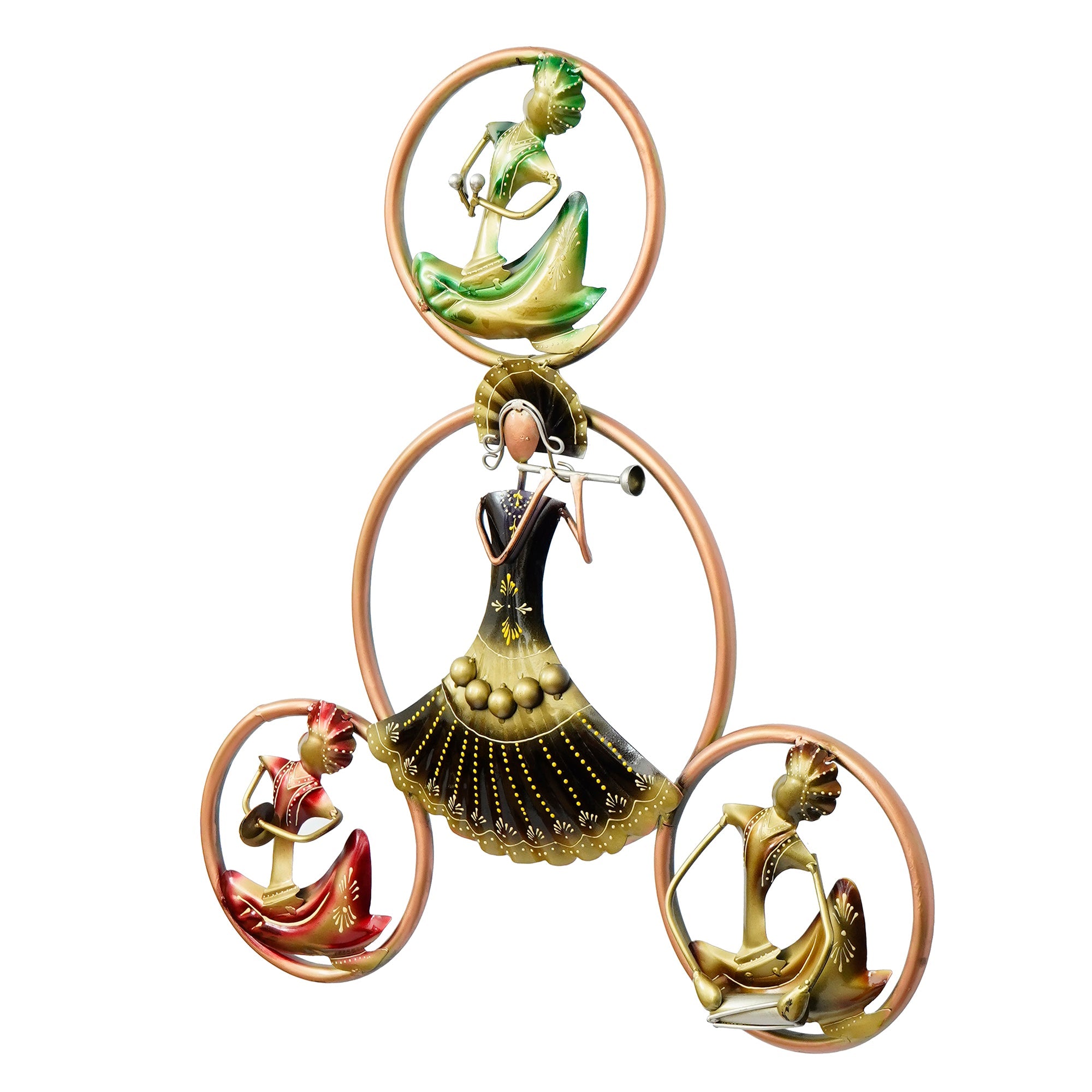 Group of 4 Tribal Women Playing Musical Instruments Handcrafted Iron Wall Hanging with background LED's Kafalo