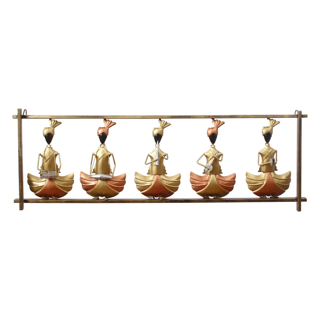 Golden Set of 5 Tribal Playing Different Musical Instruments Decorative Iron Wall Hanging Kafalo
