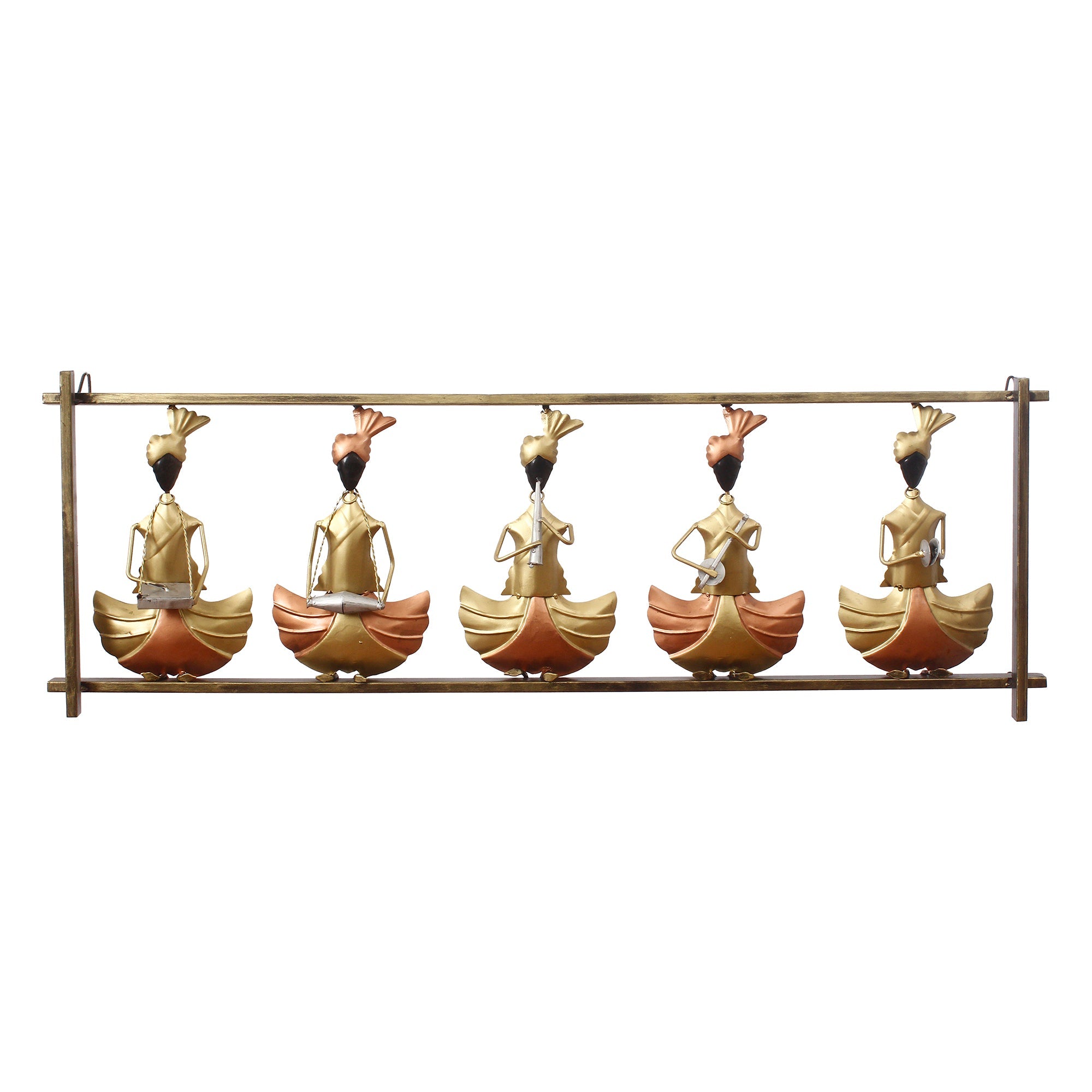 Golden Set of 5 Tribal Playing Different Musical Instruments Decorative Iron Wall Hanging Kafalo