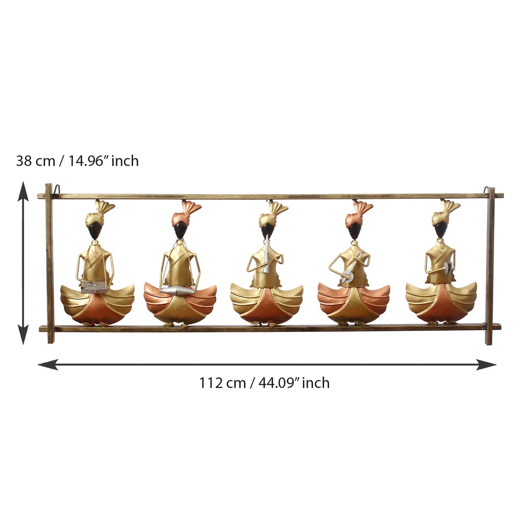 Golden Set of 5 Tribal Playing Different Musical Instruments Decorative Iron Wall Hanging Kafalo