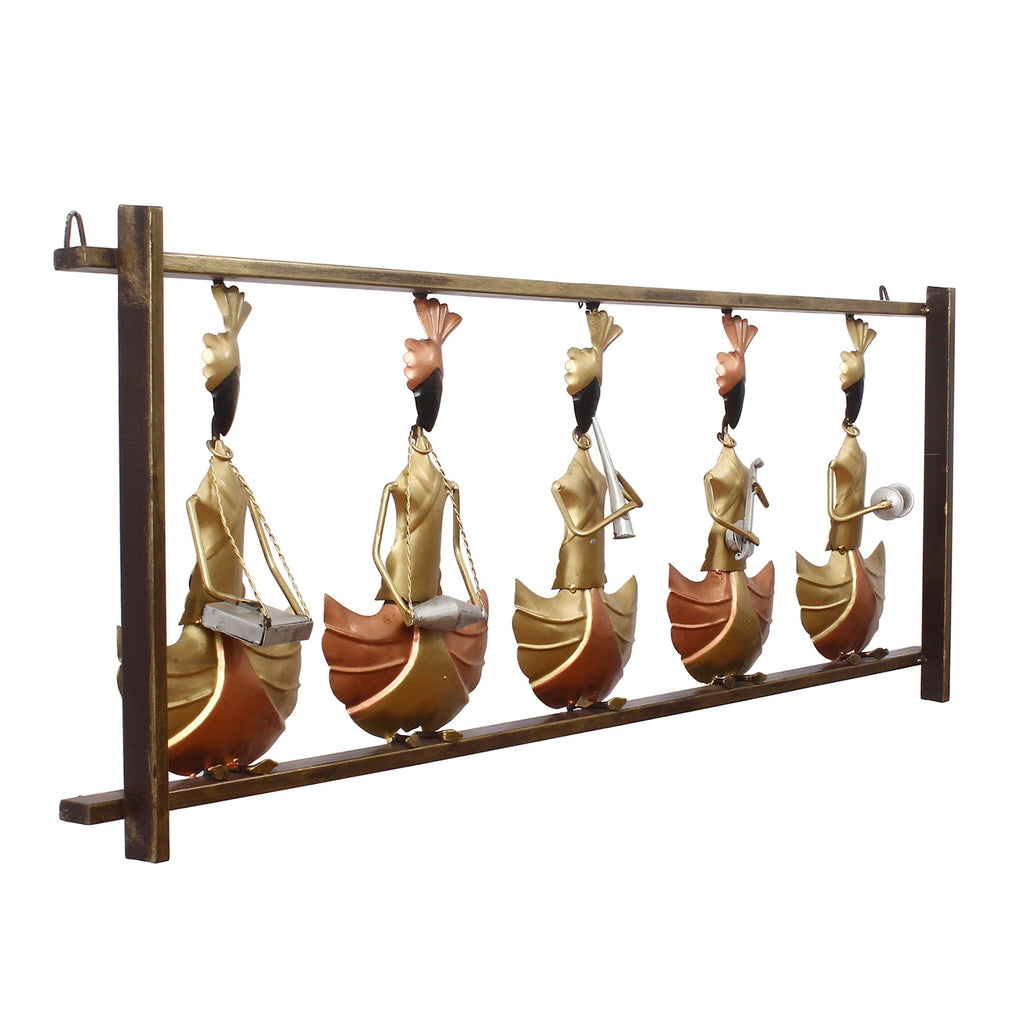 Golden Set of 5 Tribal Playing Different Musical Instruments Decorative Iron Wall Hanging Kafalo