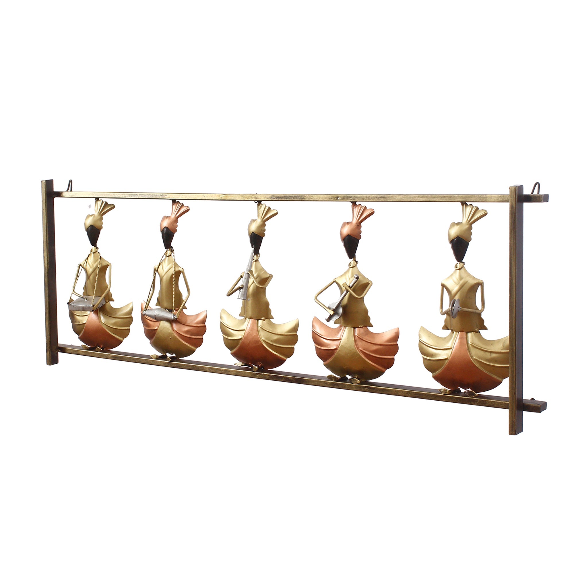 Golden Set of 5 Tribal Playing Different Musical Instruments Decorative Iron Wall Hanging Kafalo