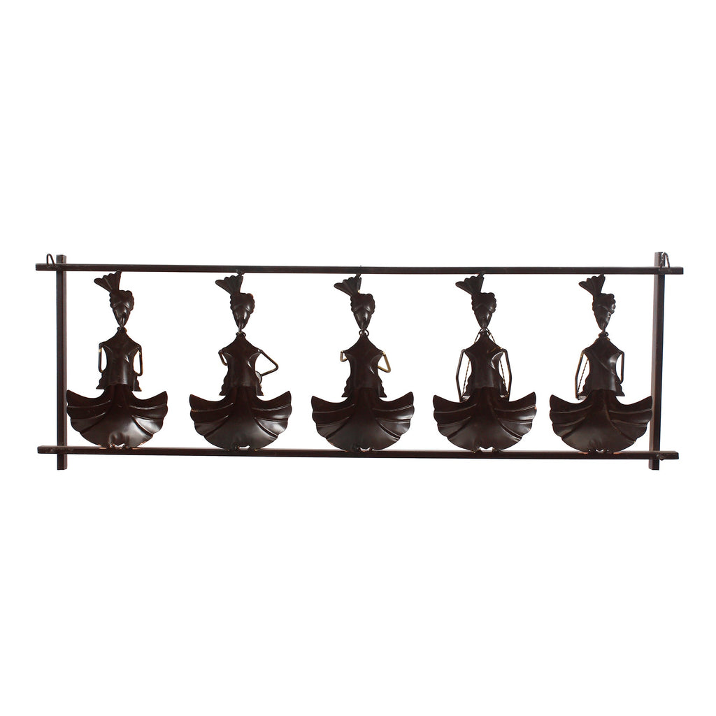 Golden Set of 5 Tribal Playing Different Musical Instruments Decorative Iron Wall Hanging Kafalo