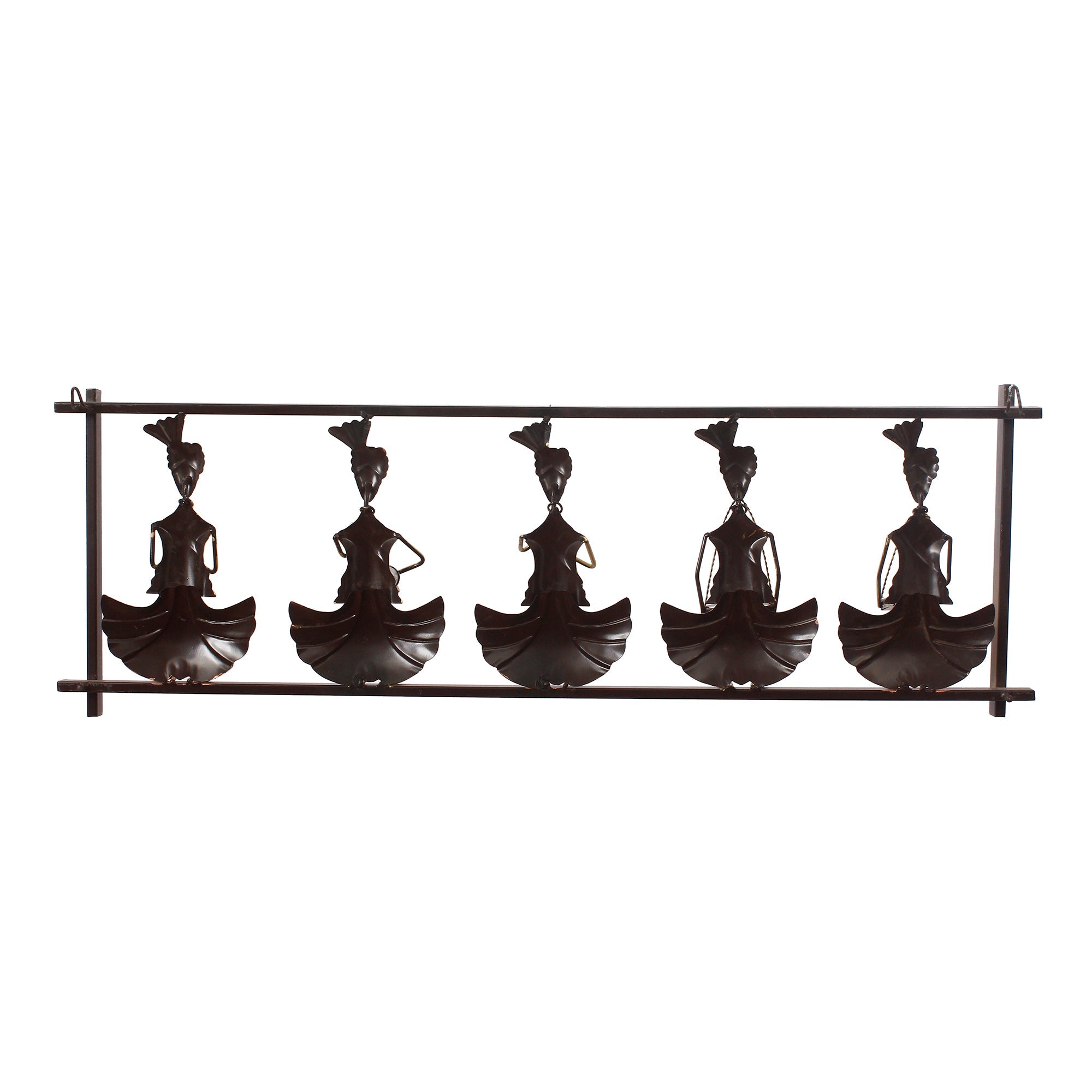 Golden Set of 5 Tribal Playing Different Musical Instruments Decorative Iron Wall Hanging Kafalo