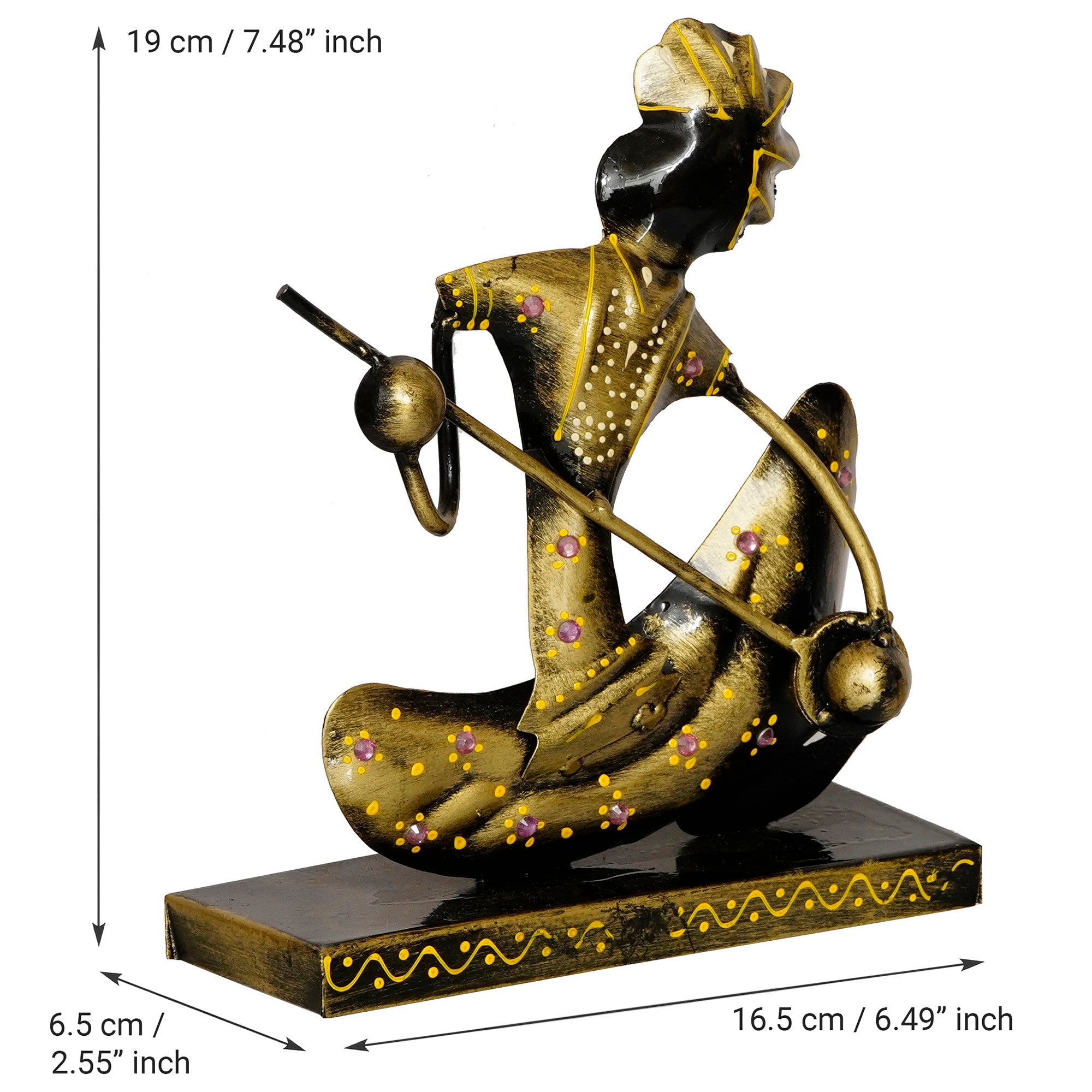 Iron Tribal Man Figurine with Paghdi Playing Banjo Musical Instrument Decorative Showpiece (Golden and Black) Kafalo
