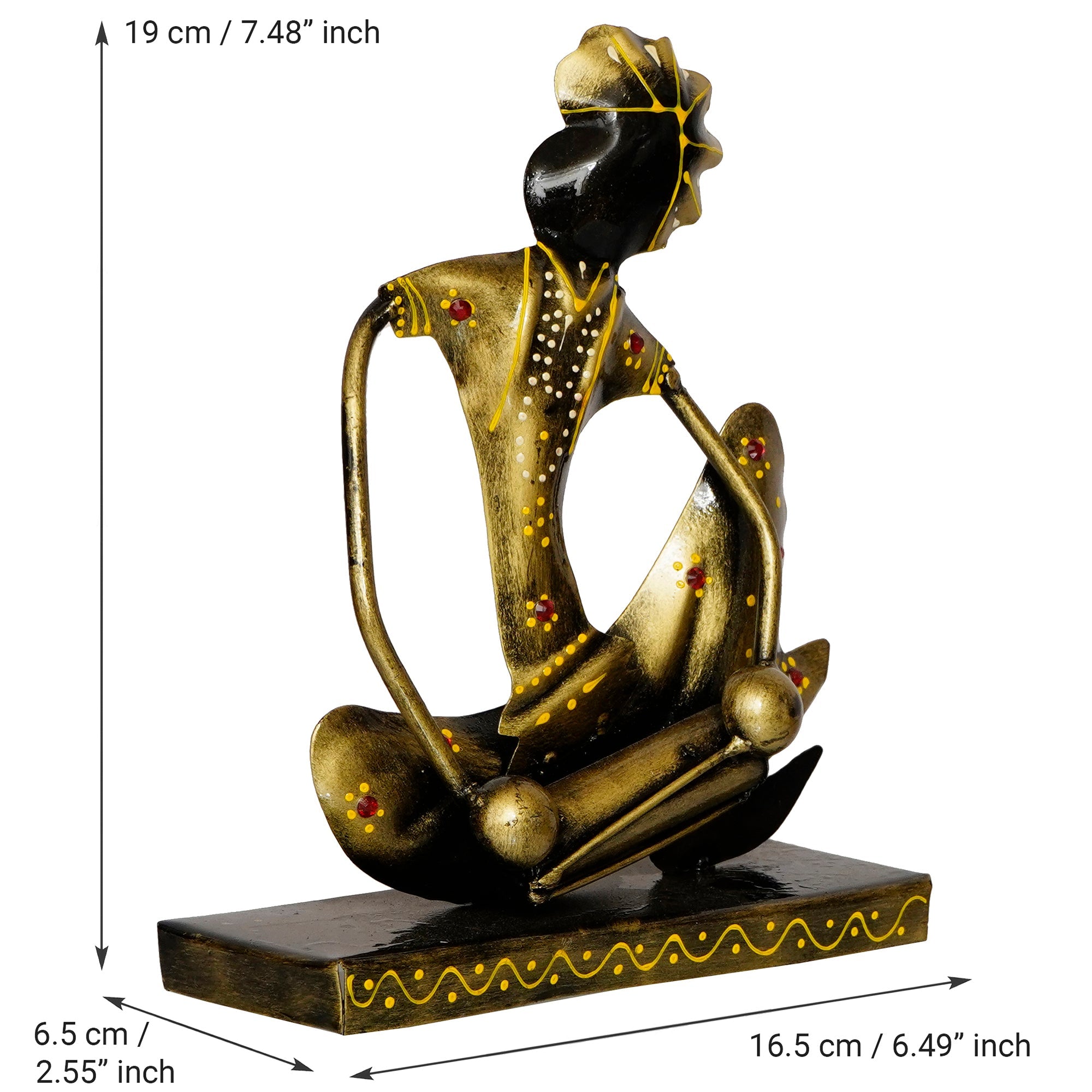 Iron Tribal Man Figurine with Paghdi Playing Dholak Musical Instrument Decorative Showpiece (Golden and Black) Kafalo