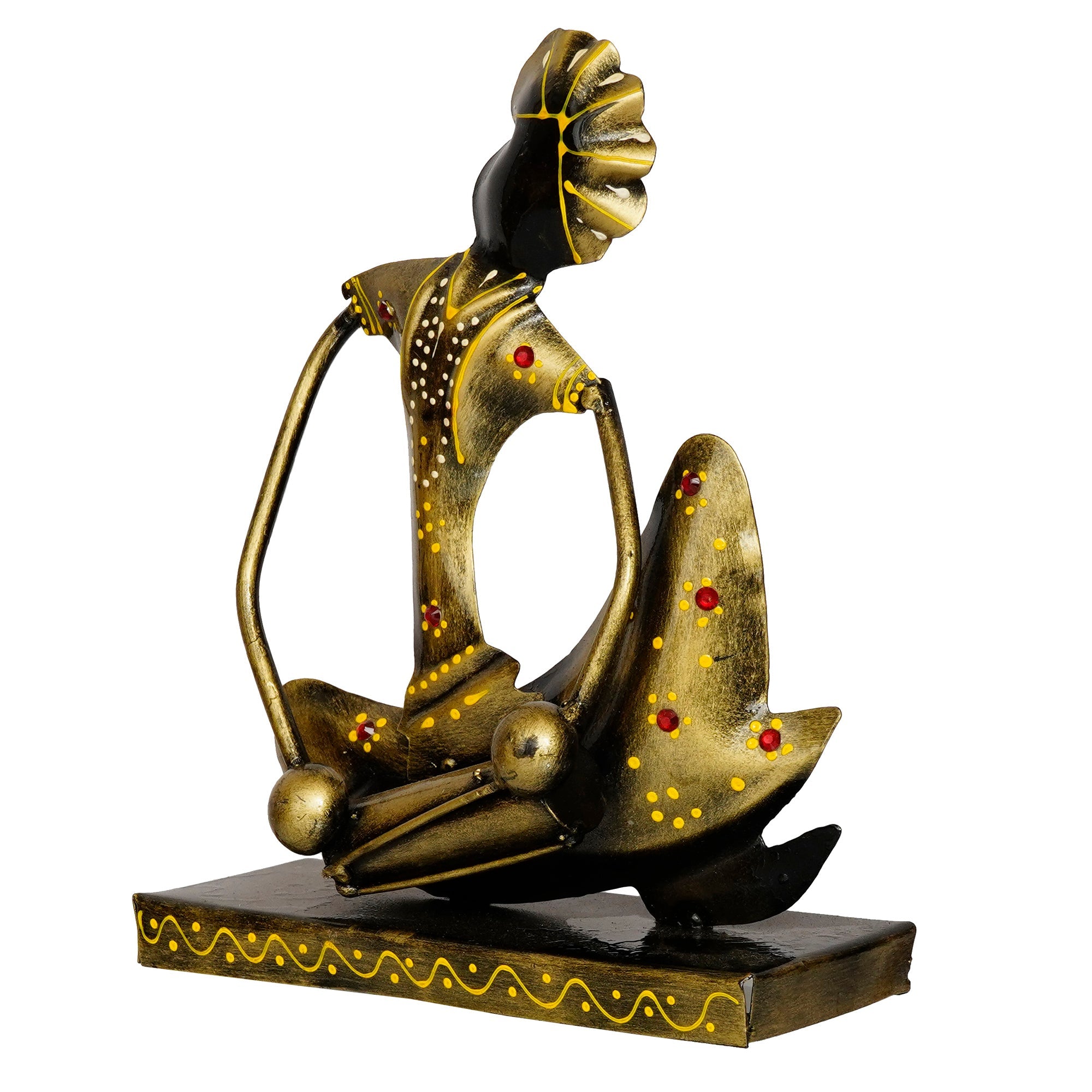 Iron Tribal Man Figurine with Paghdi Playing Dholak Musical Instrument Decorative Showpiece (Golden and Black) Kafalo