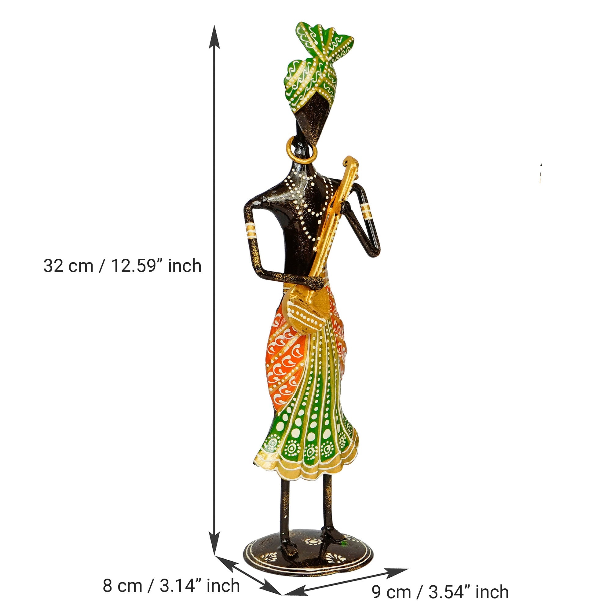 Iron Tribal Man Figurine Playing Dholak Musical Instrument Decorative Showpiece (Black, Blue and Red) Kafalo