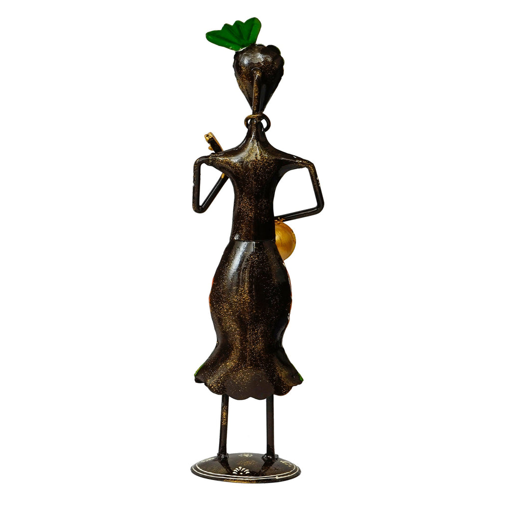 Iron Tribal Man Figurine Playing Dholak Musical Instrument Decorative Showpiece (Black, Blue and Red) Kafalo