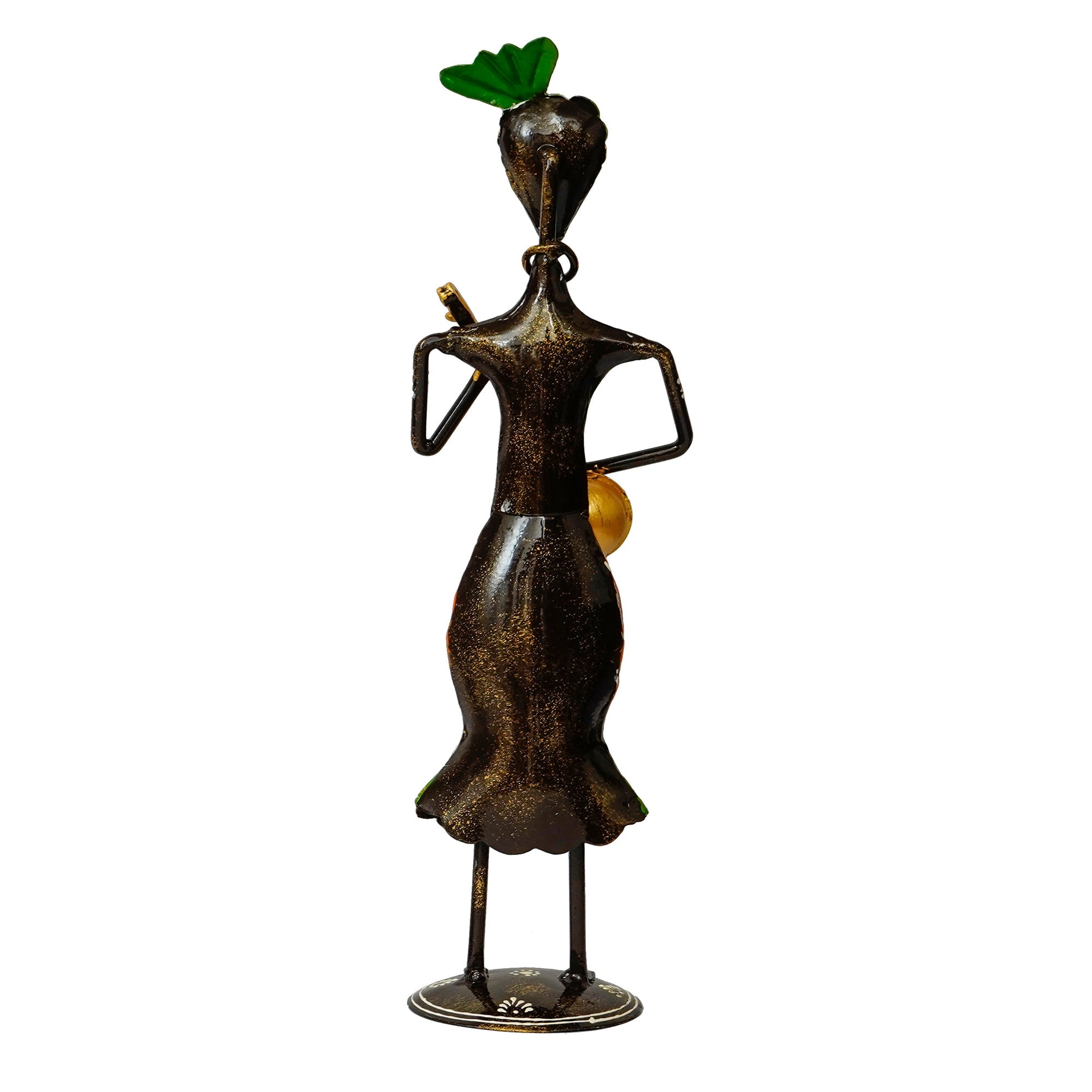 Iron Tribal Man Figurine Playing Dholak Musical Instrument Decorative Showpiece (Black, Blue and Red) Kafalo