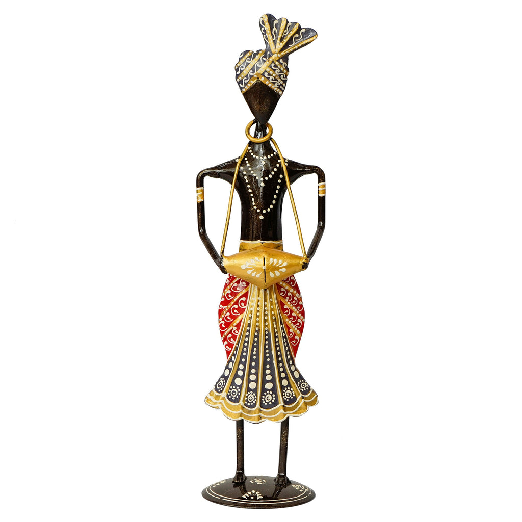 Iron Tribal Man Figurine Playing Banjo Musical Instrument Decorative Showpiece (Black, Green and Orange) Kafalo