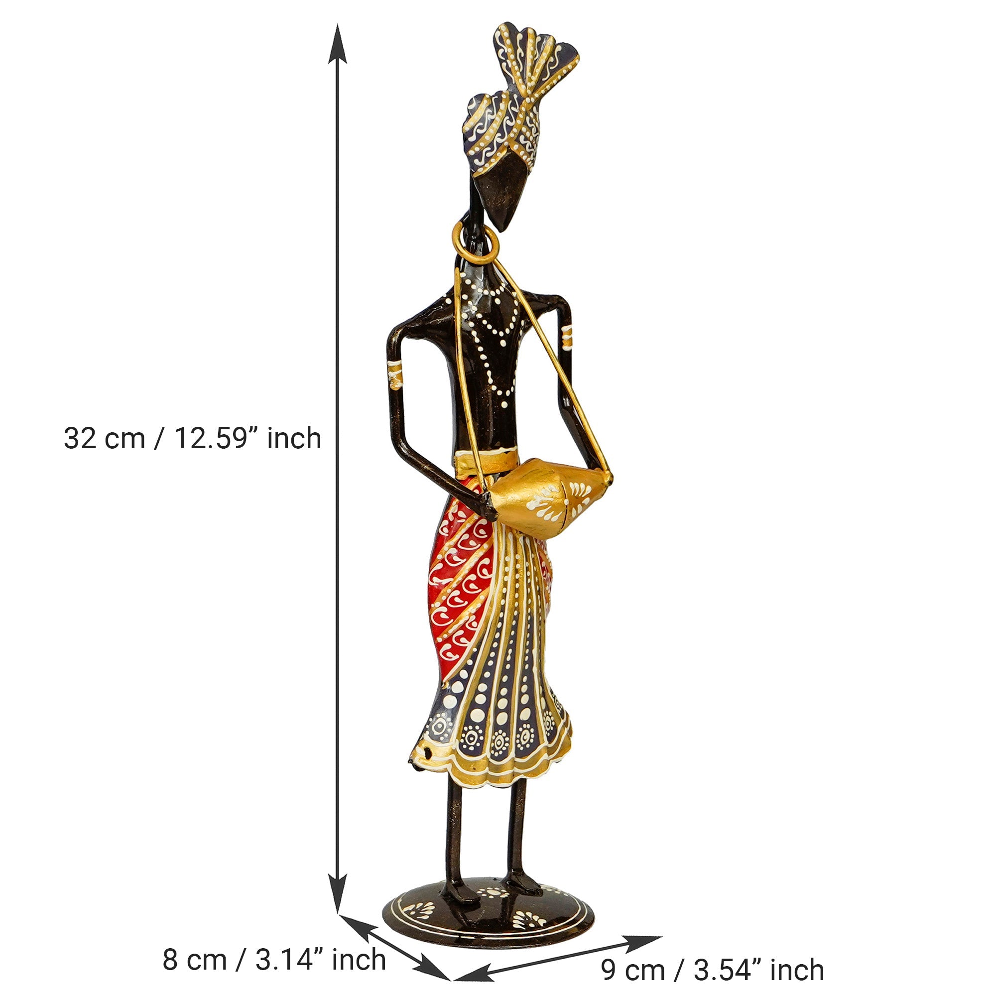 Iron Tribal Man Figurine Playing Banjo Musical Instrument Decorative Showpiece (Black, Green and Orange) Kafalo