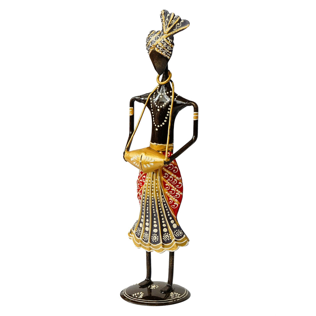 Iron Tribal Man Figurine Playing Banjo Musical Instrument Decorative Showpiece (Black, Green and Orange) Kafalo
