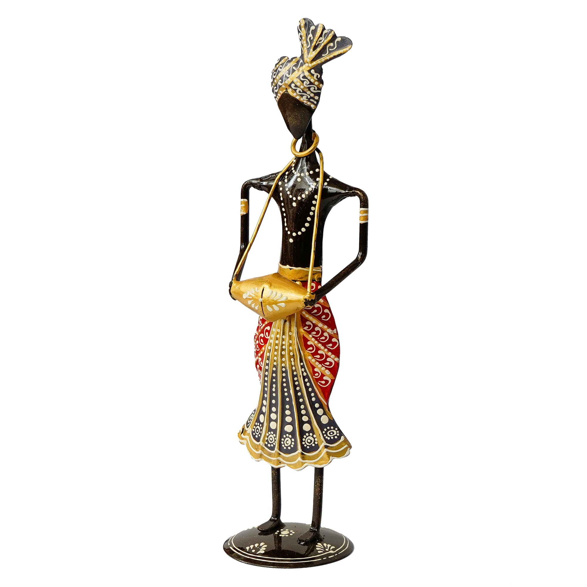 Iron Tribal Man Figurine Playing Banjo Musical Instrument Decorative Showpiece (Black, Green and Orange) Kafalo