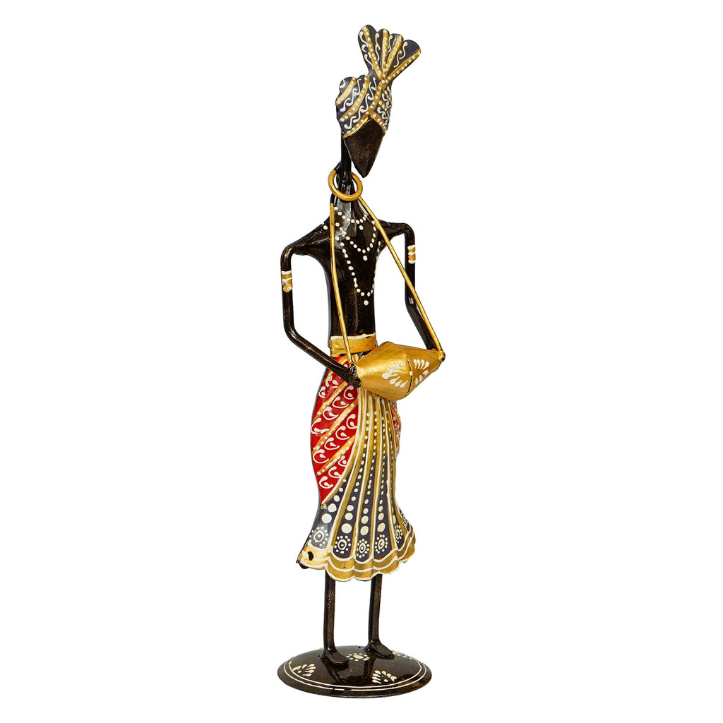 Iron Tribal Man Figurine Playing Banjo Musical Instrument Decorative Showpiece (Black, Green and Orange) Kafalo