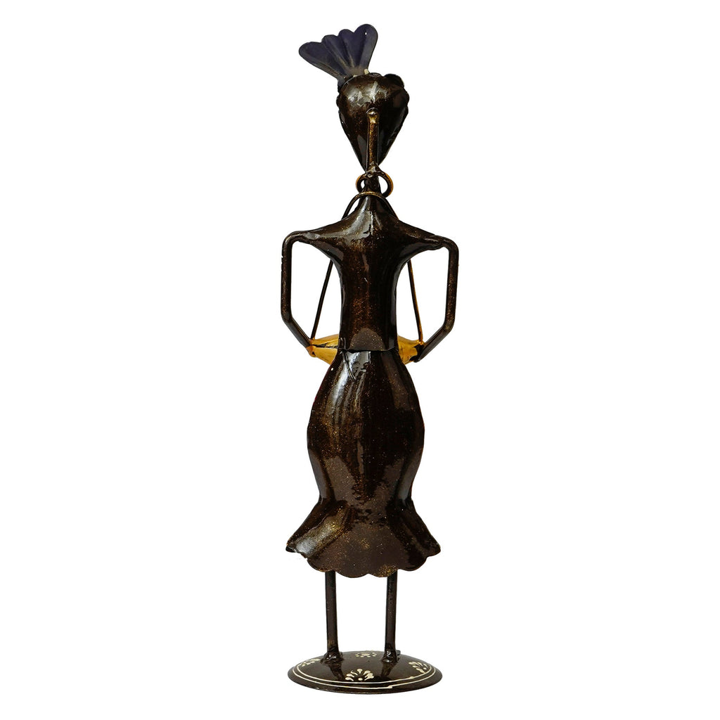 Iron Tribal Man Figurine Playing Banjo Musical Instrument Decorative Showpiece (Black, Green and Orange) Kafalo