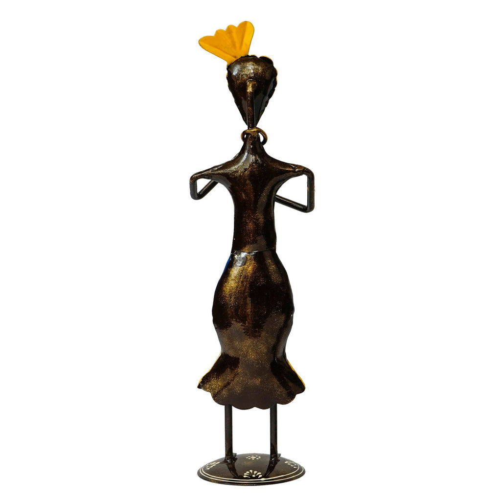 Iron Tribal Man Figurine Playing Trumpet Musical Instrument Decorative Showpiece (Black, Yellow and Blue) Kafalo