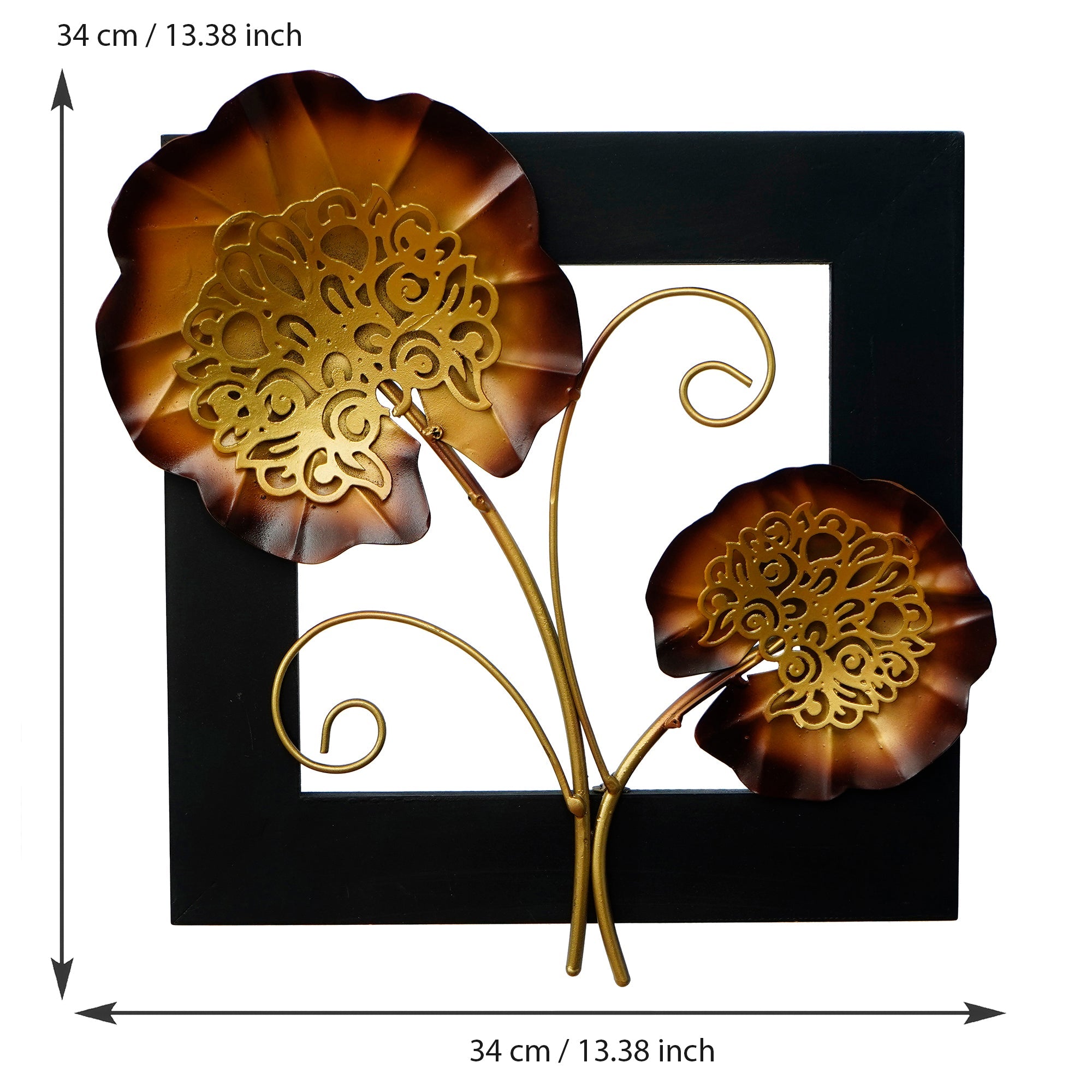 Golden Iron Leaves with Wooden Frame Handcrafted Wall Hanging Kafalo
