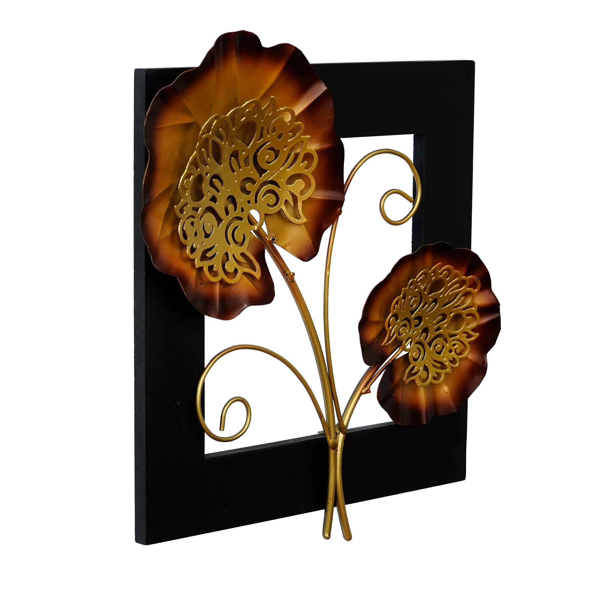 Golden Iron Leaves with Wooden Frame Handcrafted Wall Hanging Kafalo