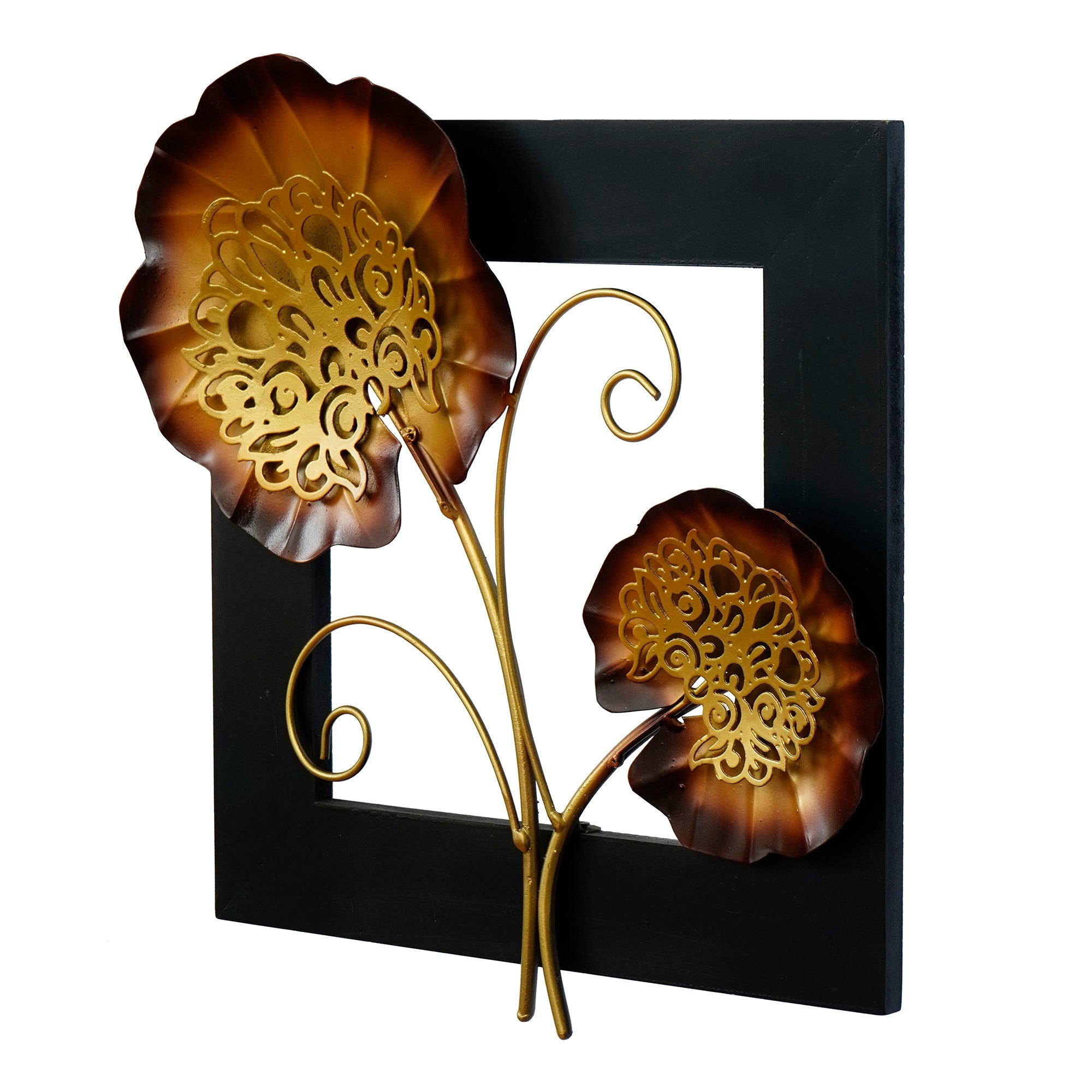 Golden Iron Leaves with Wooden Frame Handcrafted Wall Hanging Kafalo