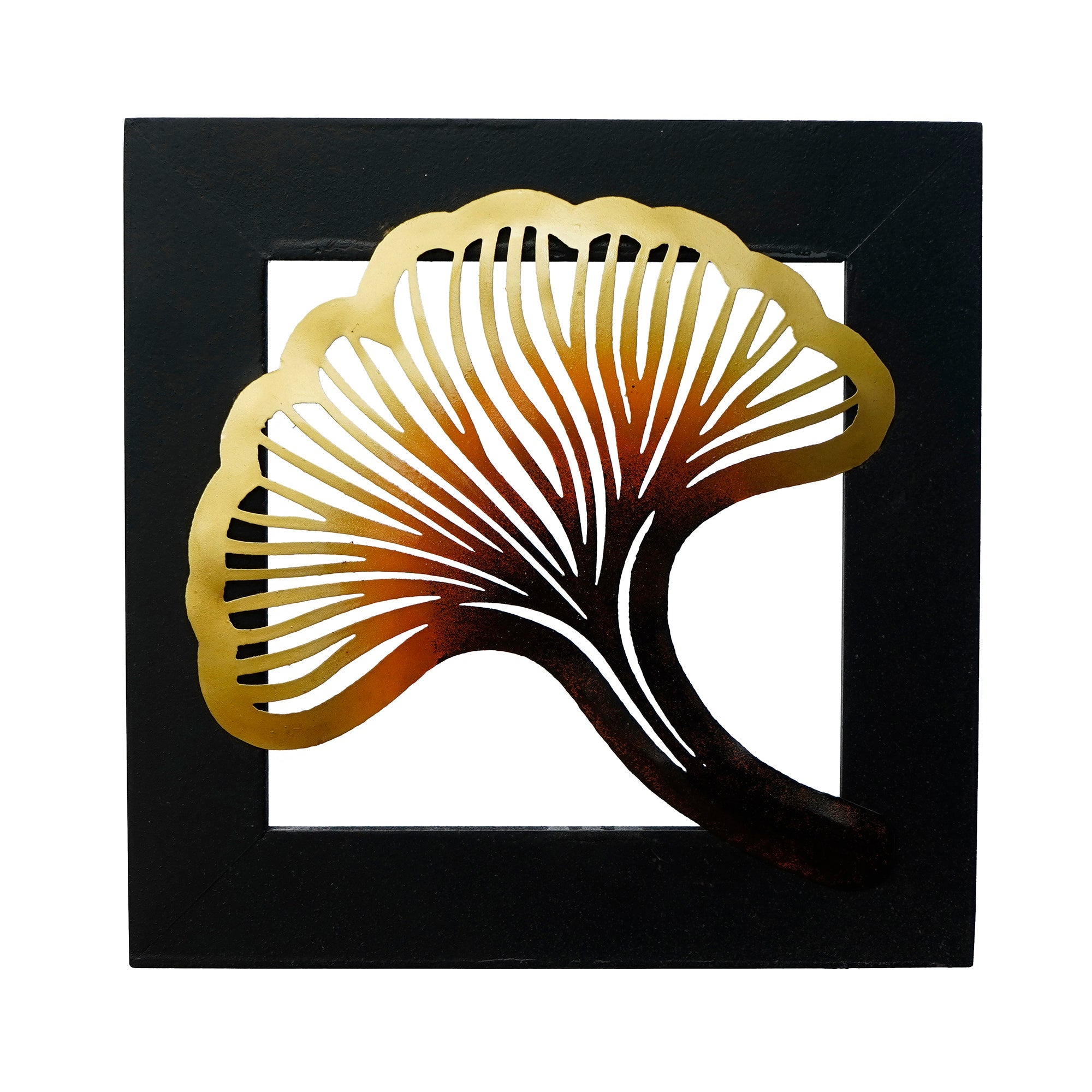 Colorful Iron Leaf with Wooden Frame Handcrafted Wall Hanging Kafalo