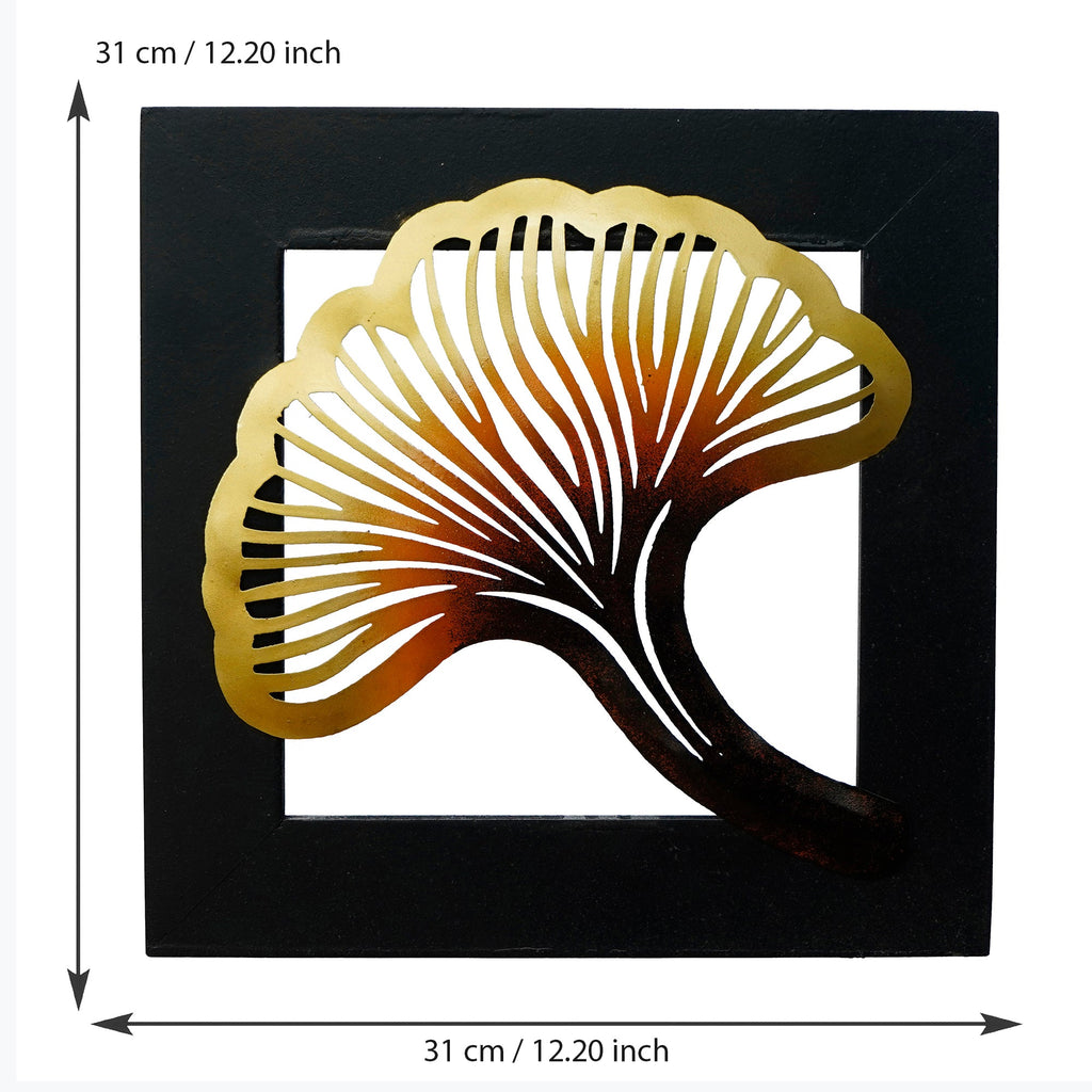Colorful Iron Leaf with Wooden Frame Handcrafted Wall Hanging Kafalo
