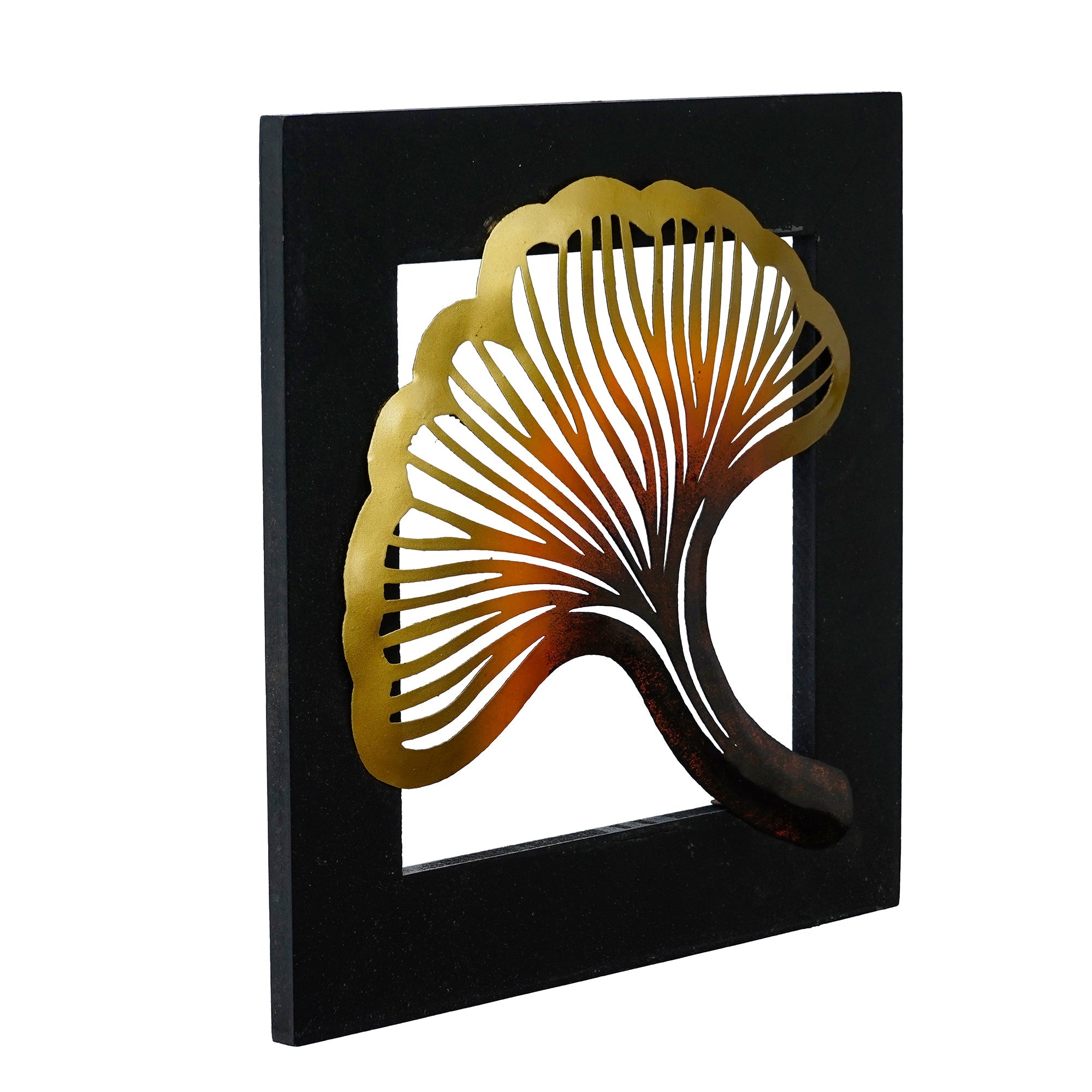 Colorful Iron Leaf with Wooden Frame Handcrafted Wall Hanging Kafalo