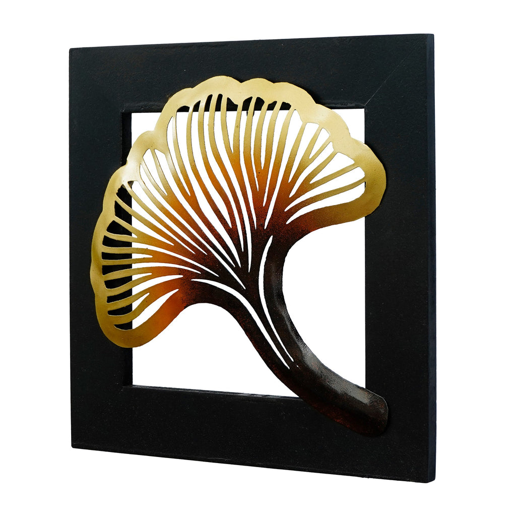Colorful Iron Leaf with Wooden Frame Handcrafted Wall Hanging Kafalo