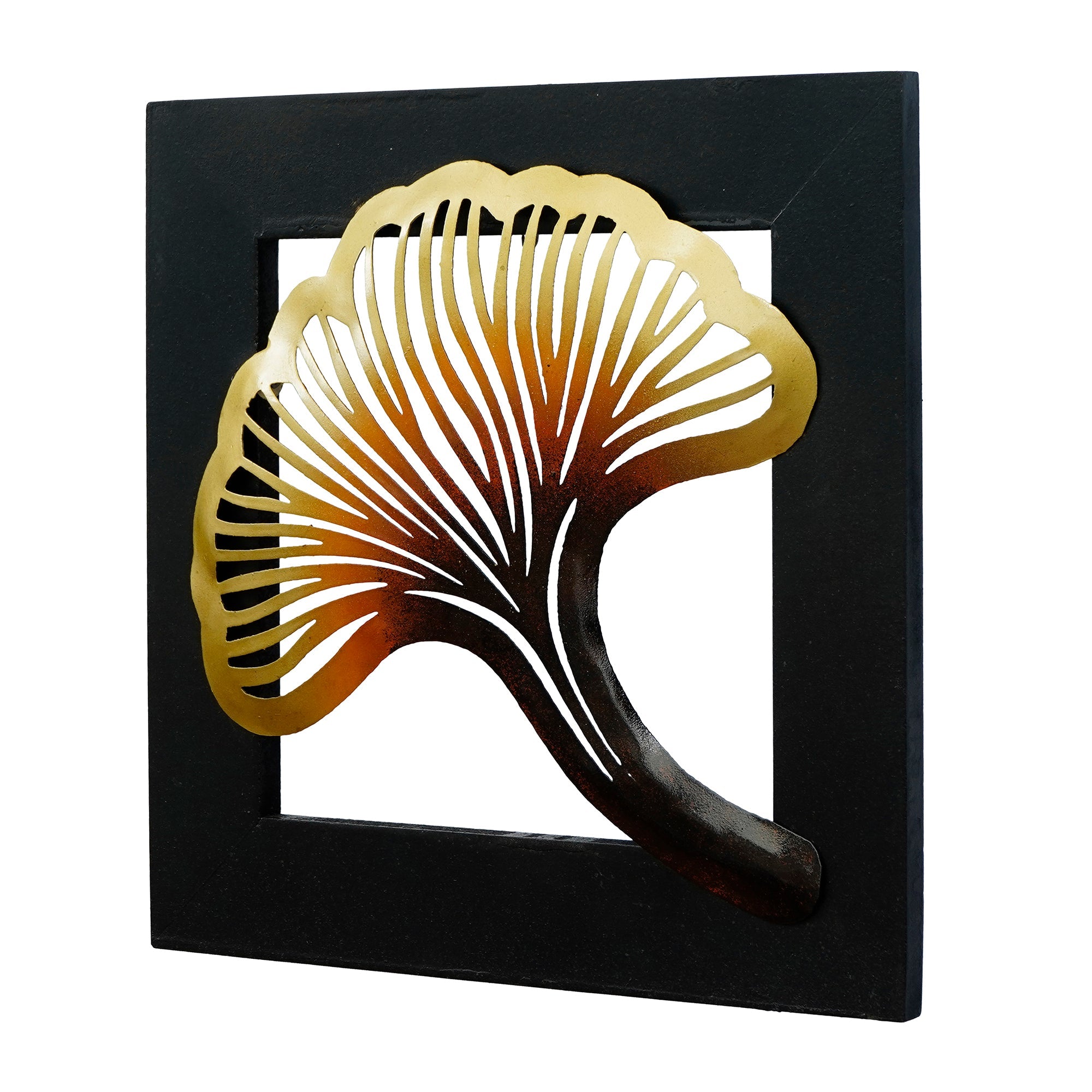Colorful Iron Leaf with Wooden Frame Handcrafted Wall Hanging Kafalo