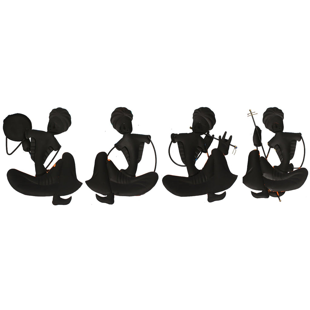 Set Of 4 Tribal Man Playing Different Musical Instruments Iron Wall Hanging (Orange, Blue, Black, Green) Kafalo