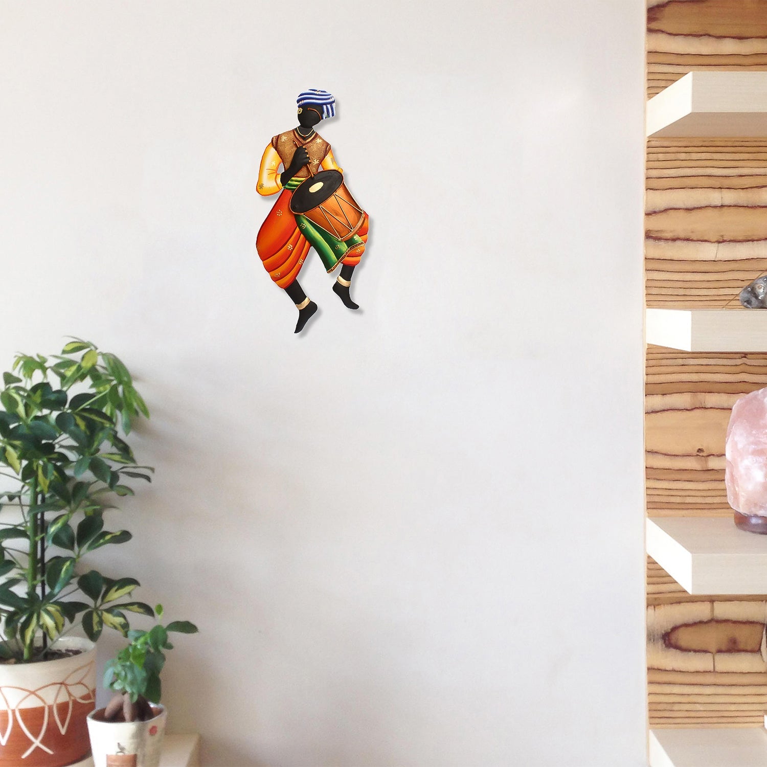 Musician Tribal Man Playing Dholak Iron Wall Hanging Kafalo