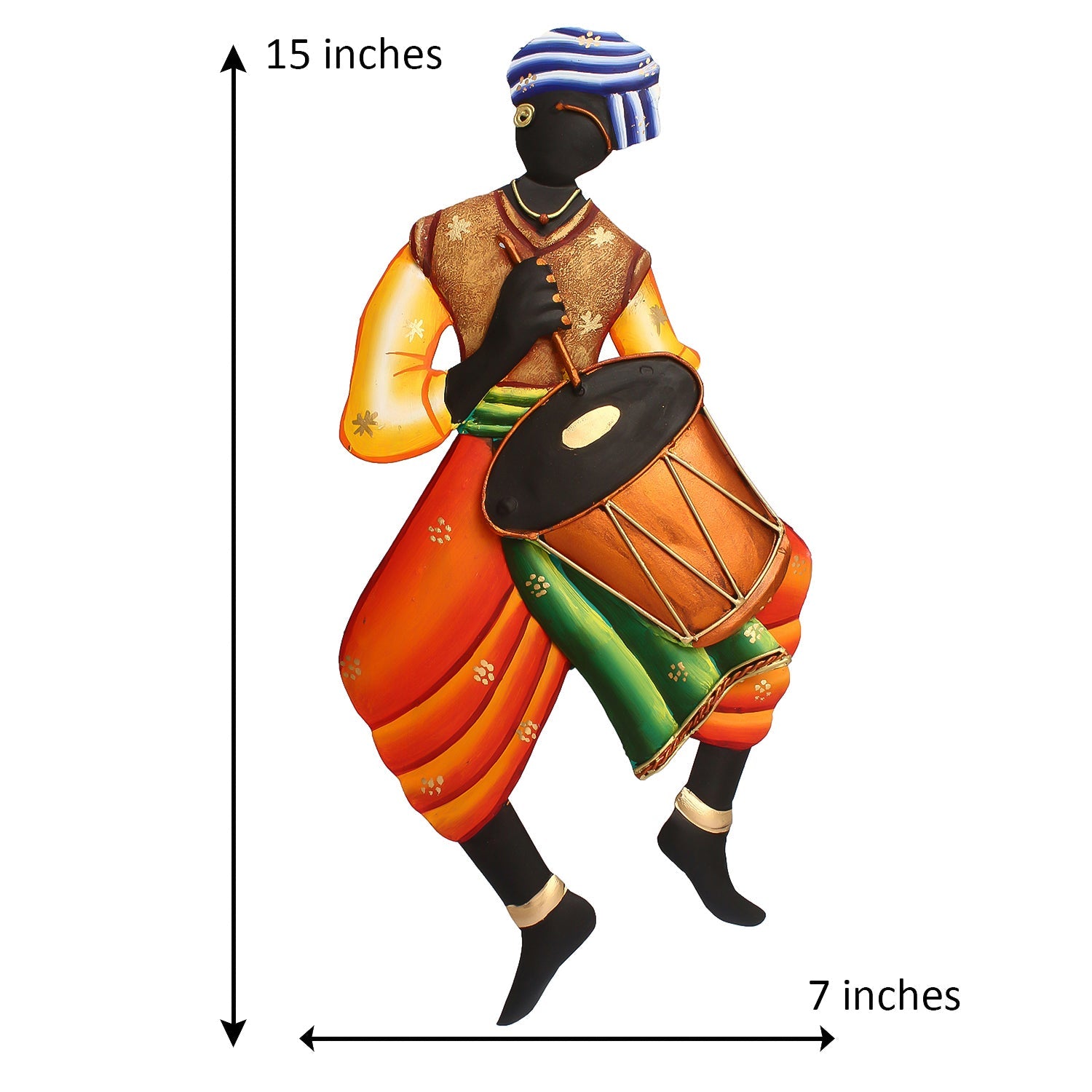Musician Tribal Man Playing Dholak Iron Wall Hanging Kafalo