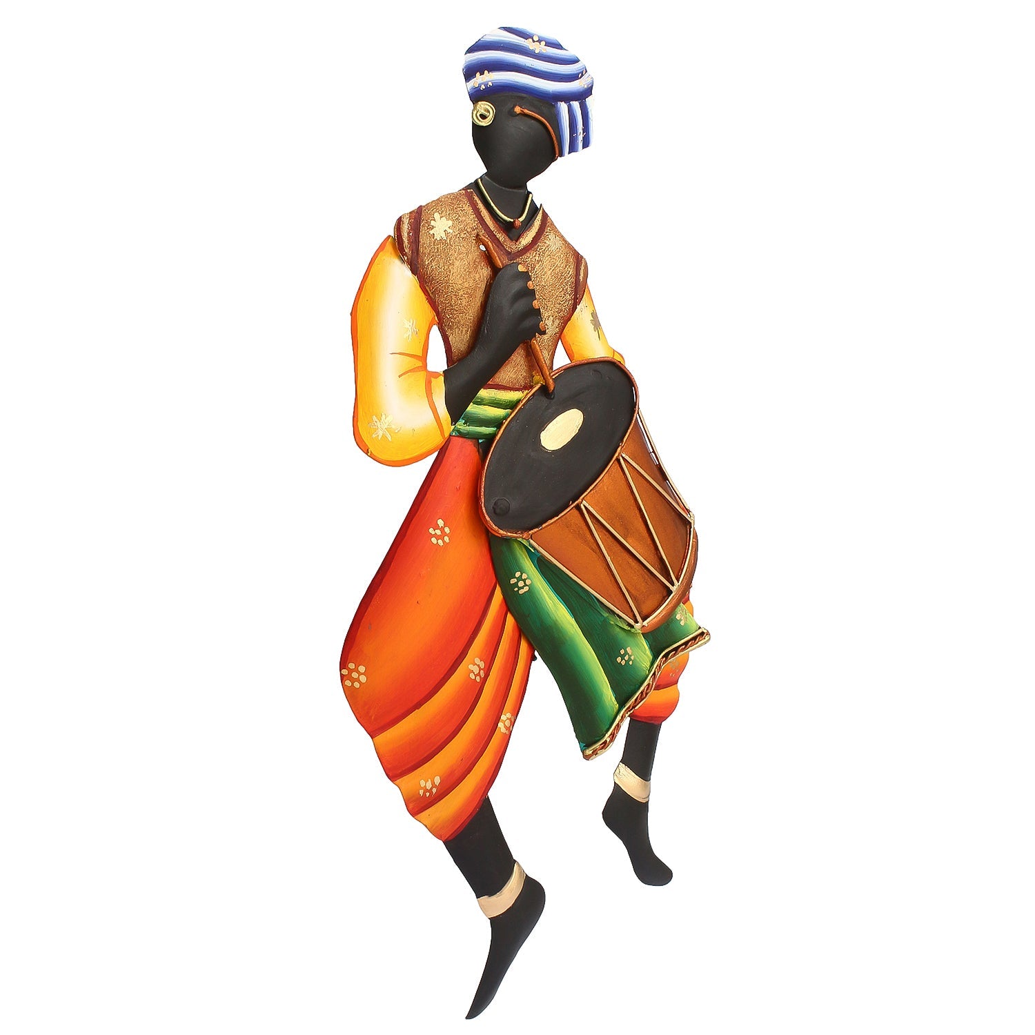 Musician Tribal Man Playing Dholak Iron Wall Hanging Kafalo