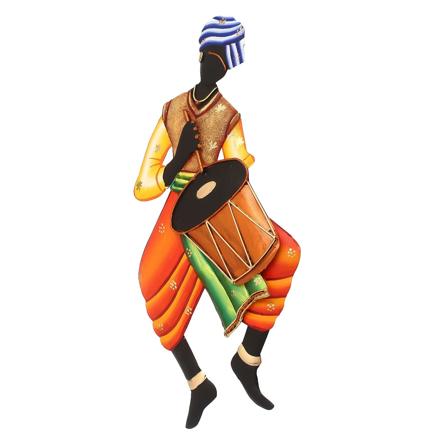 Musician Tribal Man Playing Dholak Iron Wall Hanging Kafalo