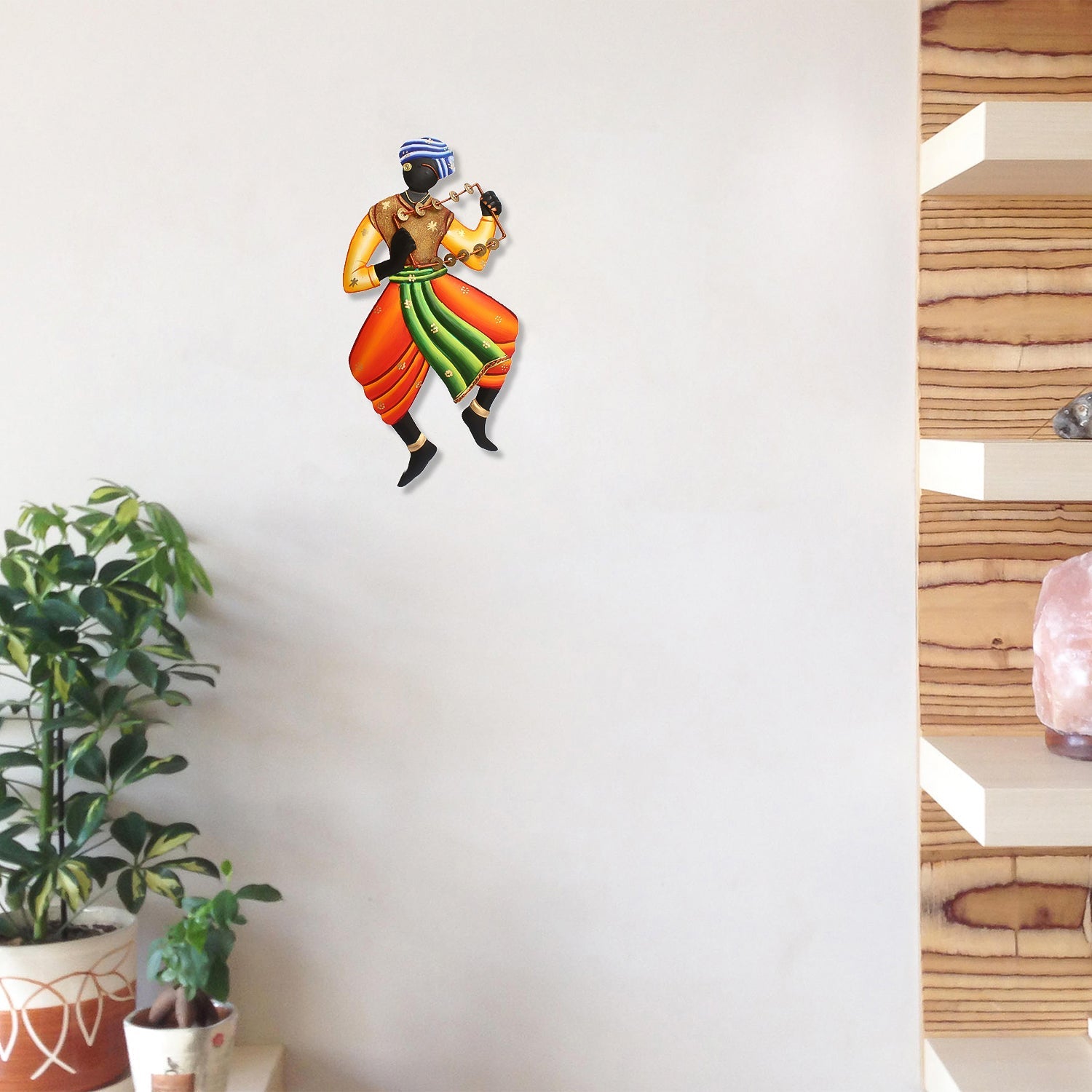 Musician Tribal Man Playing Lezim Iron Wall Hanging Kafalo
