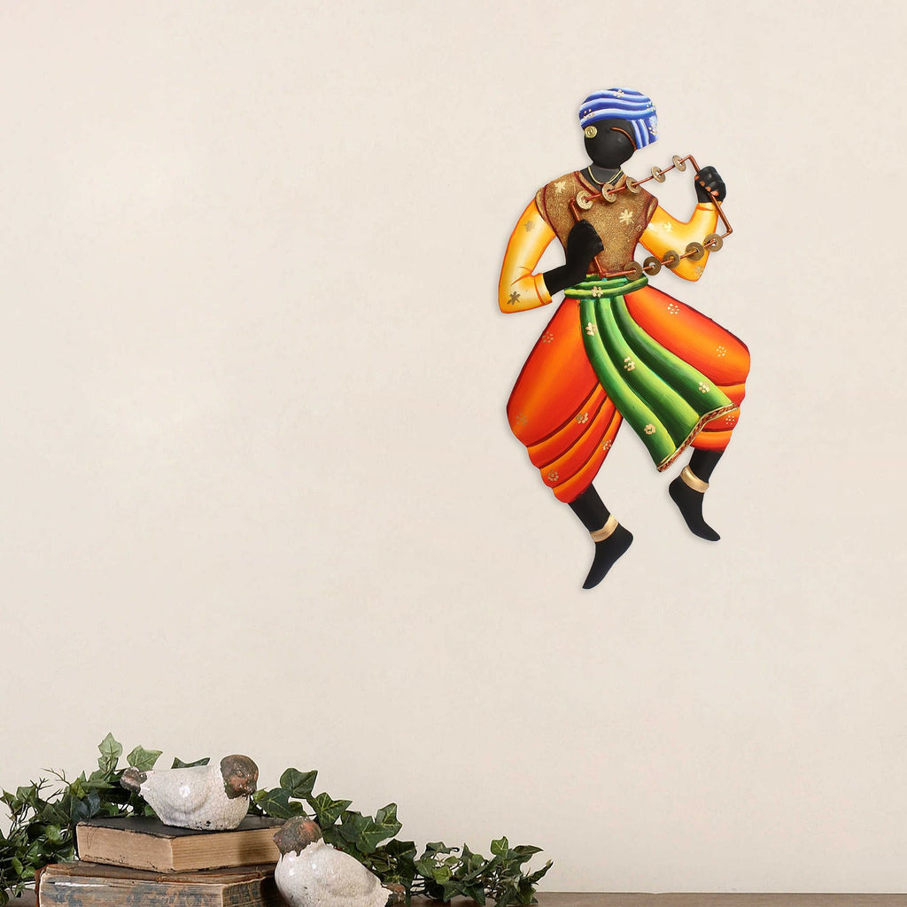 Musician Tribal Man Playing Lezim Iron Wall Hanging Kafalo