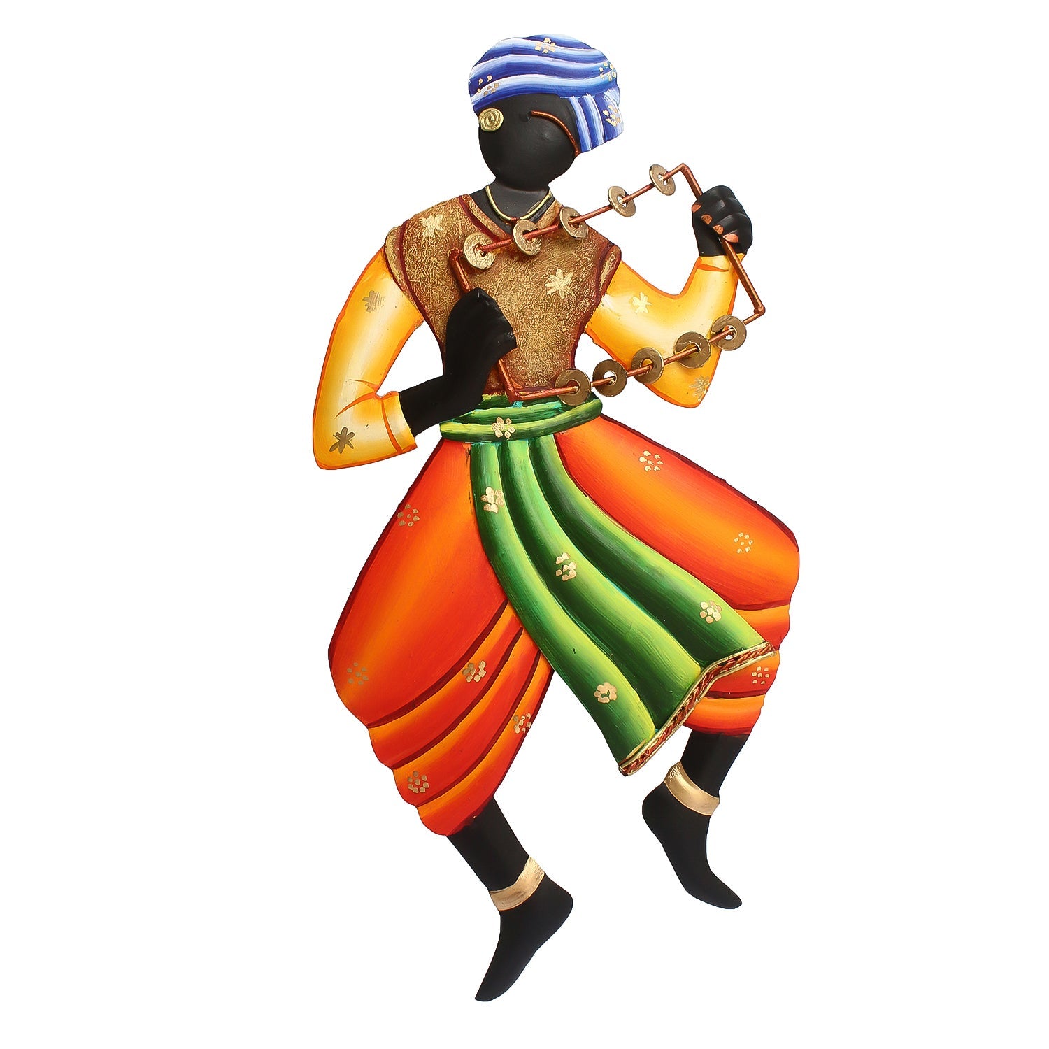 Musician Tribal Man Playing Lezim Iron Wall Hanging Kafalo