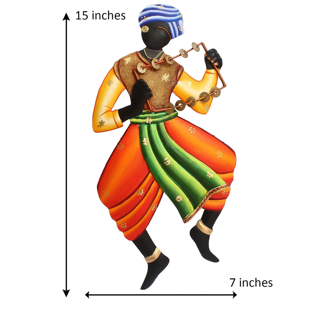 Musician Tribal Man Playing Lezim Iron Wall Hanging Kafalo