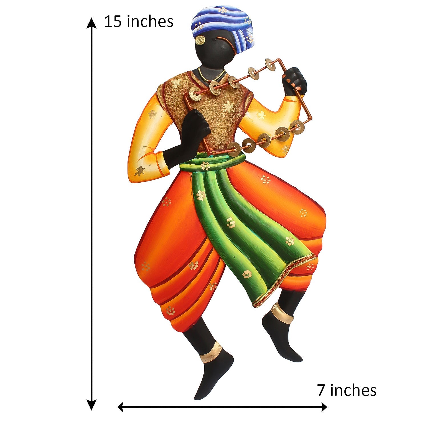 Musician Tribal Man Playing Lezim Iron Wall Hanging Kafalo
