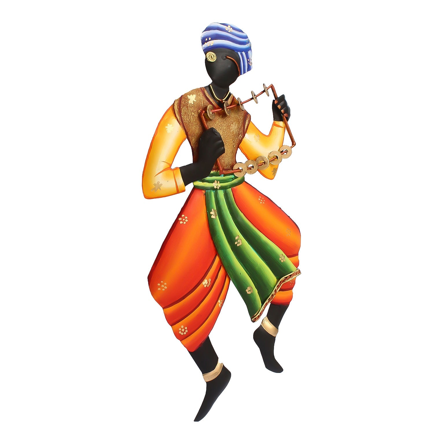Musician Tribal Man Playing Lezim Iron Wall Hanging Kafalo