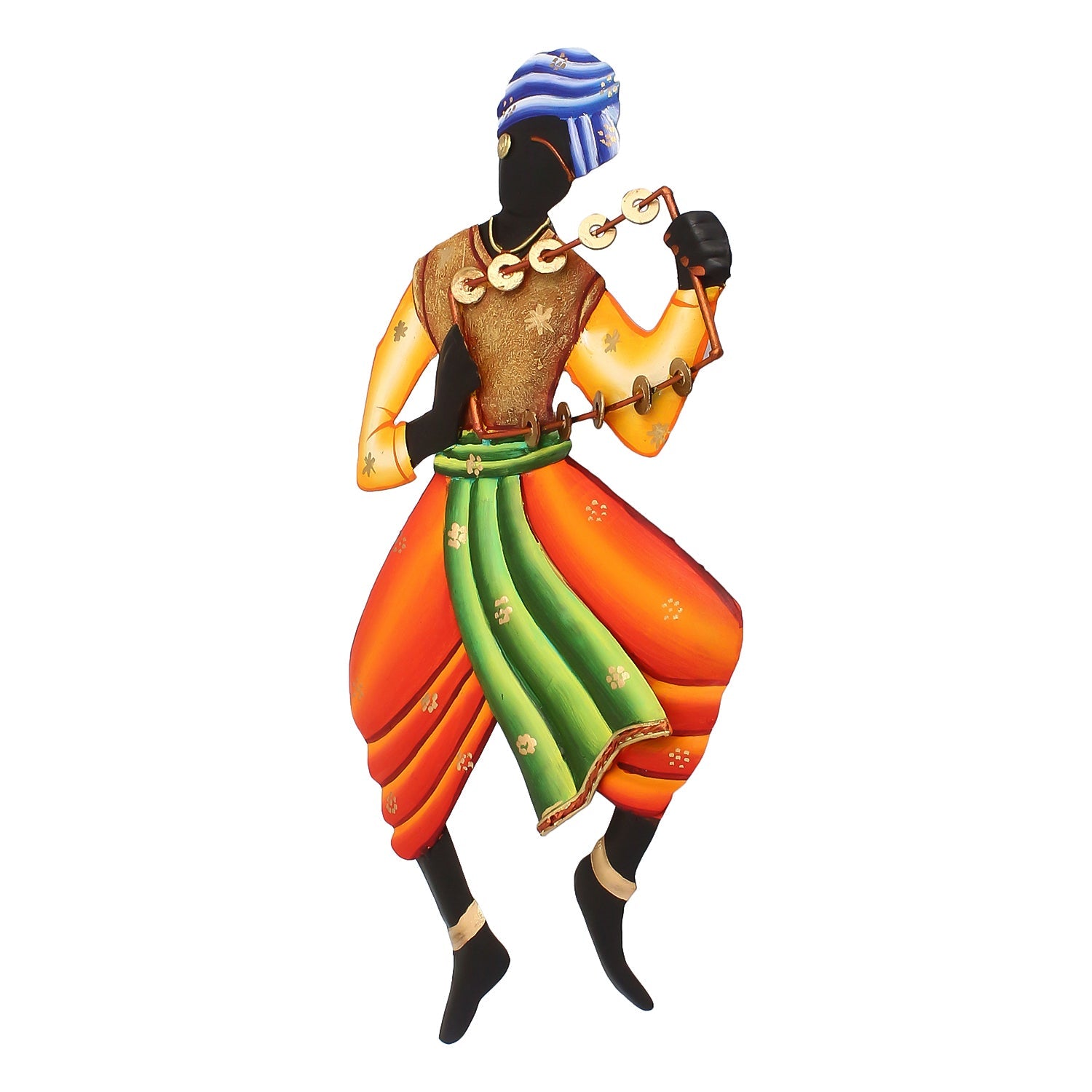 Musician Tribal Man Playing Lezim Iron Wall Hanging Kafalo