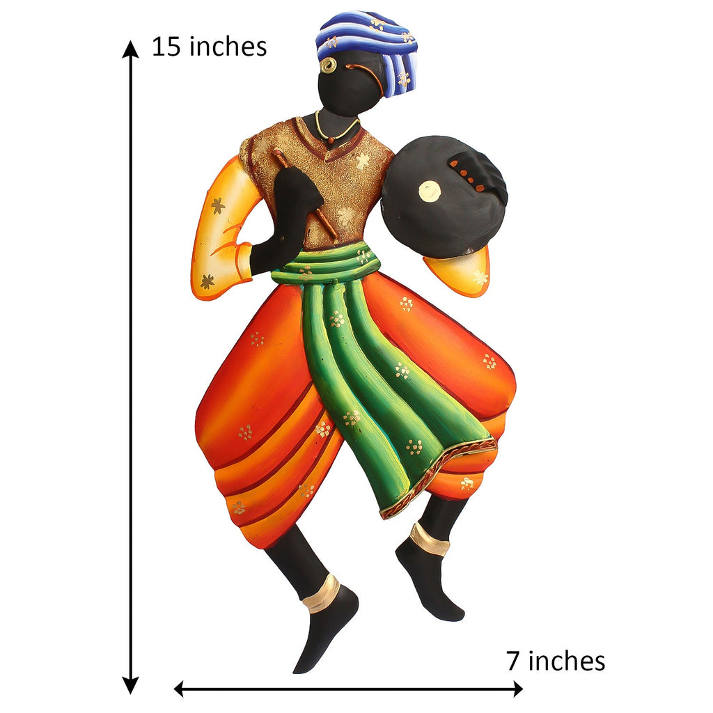 Tribal Man playing Tambourine/Dafli musical instrument Handcrafted Iron Wall Hanging Kafalo