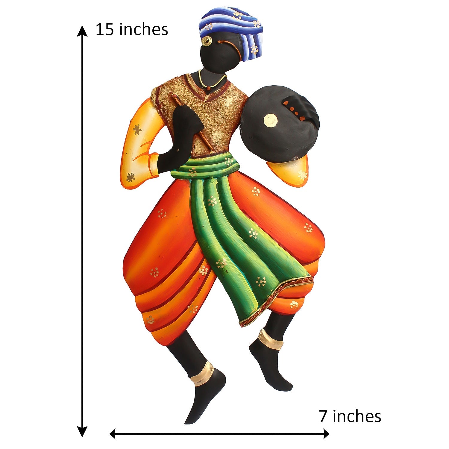Tribal Man playing Tambourine/Dafli musical instrument Handcrafted Iron Wall Hanging Kafalo