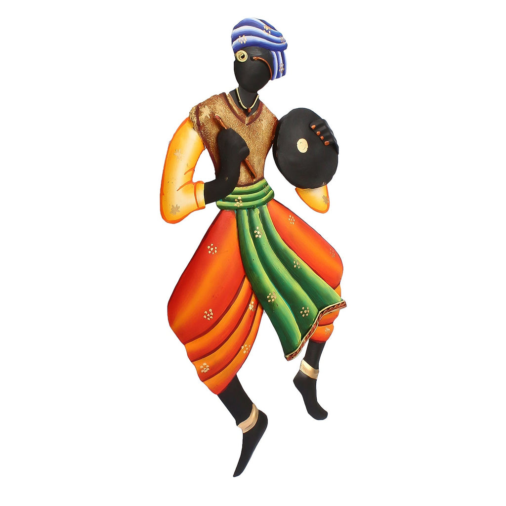 Tribal Man playing Tambourine/Dafli musical instrument Handcrafted Iron Wall Hanging Kafalo