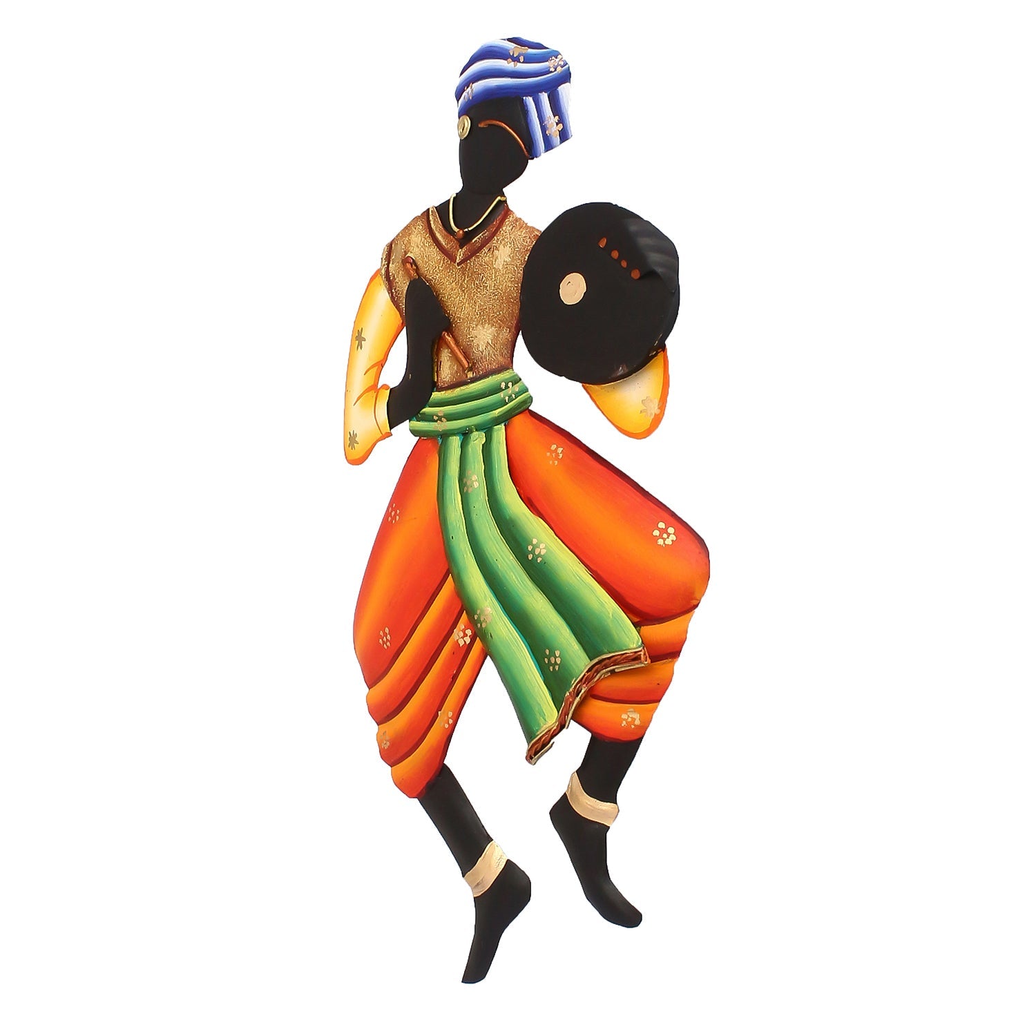 Tribal Man playing Tambourine/Dafli musical instrument Handcrafted Iron Wall Hanging Kafalo