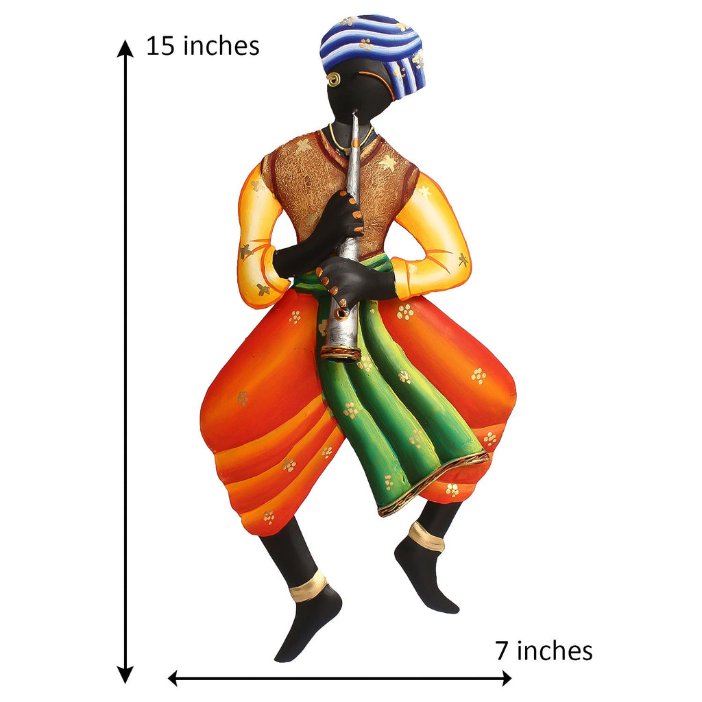 Musician Tribal Man Playing Trumpet Musical Instument Iron Wall Hanging Kafalo