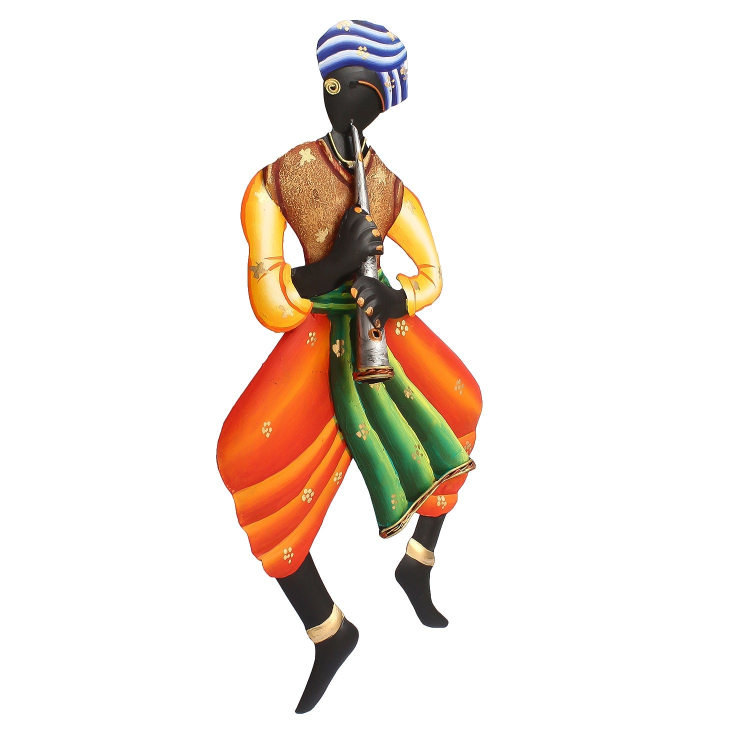 Musician Tribal Man Playing Trumpet Musical Instument Iron Wall Hanging Kafalo