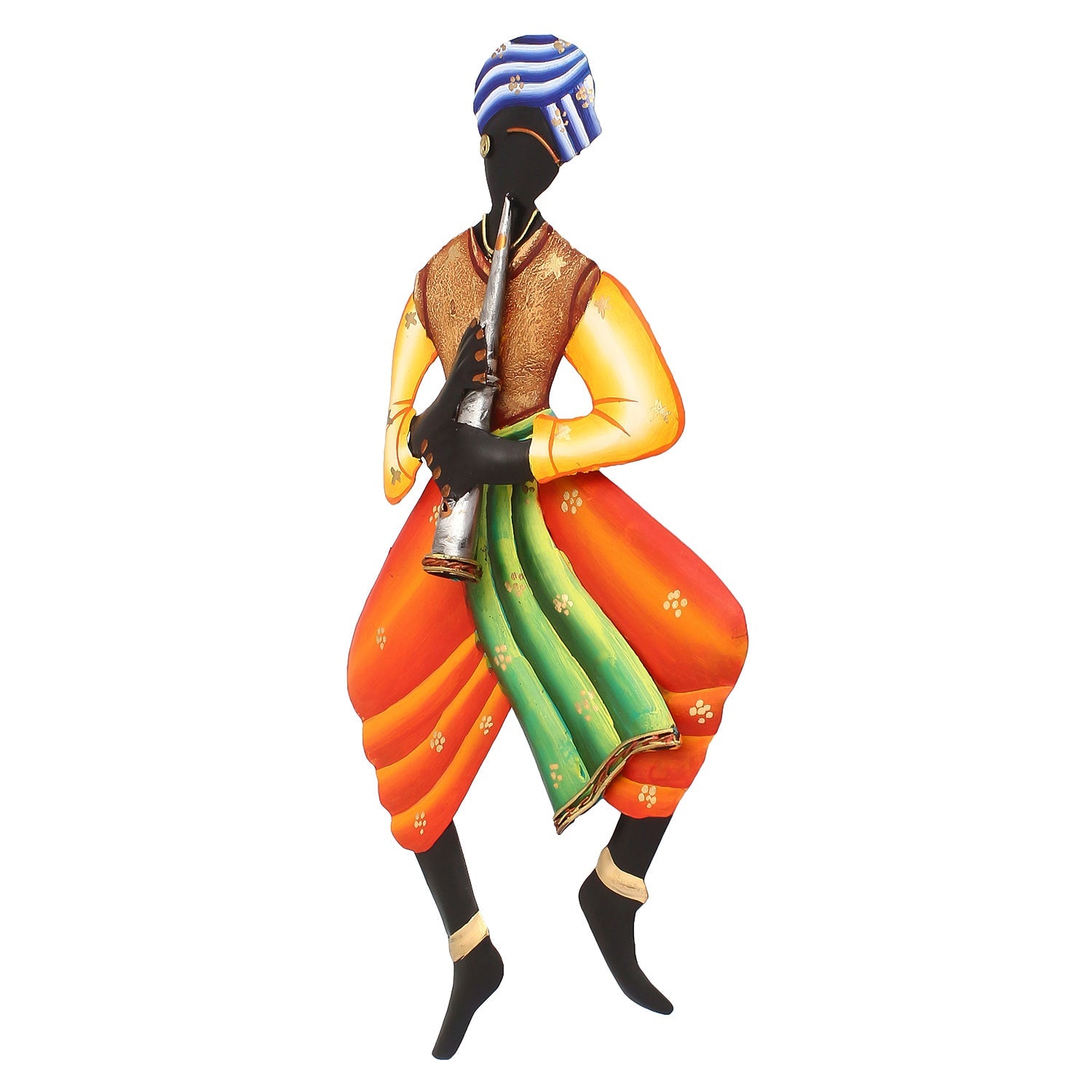 Musician Tribal Man Playing Trumpet Musical Instument Iron Wall Hanging Kafalo