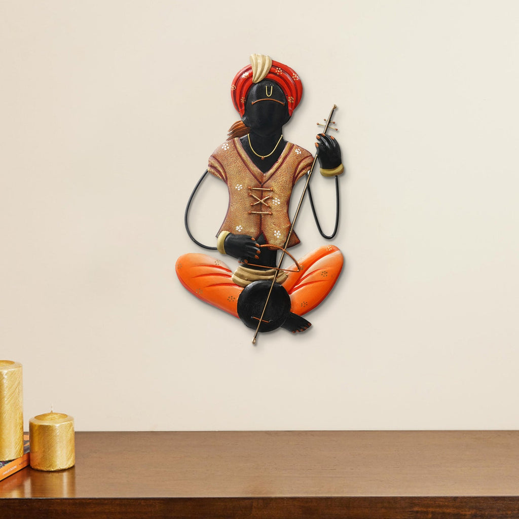 Musician Tribal playing Veena Musical instrument Handcrafted Iron Wall Hanging