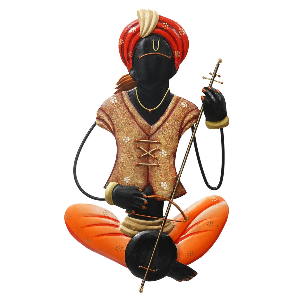 Musician Tribal playing Veena Musical instrument Handcrafted Iron Wall Hanging
